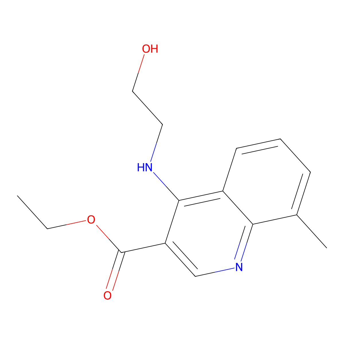 4-(2-Hydroxy-ethylamino)-8-methyl-quinoline-3-carboxylic acid ethyl ester molecular structure, CAS 371142-83-5