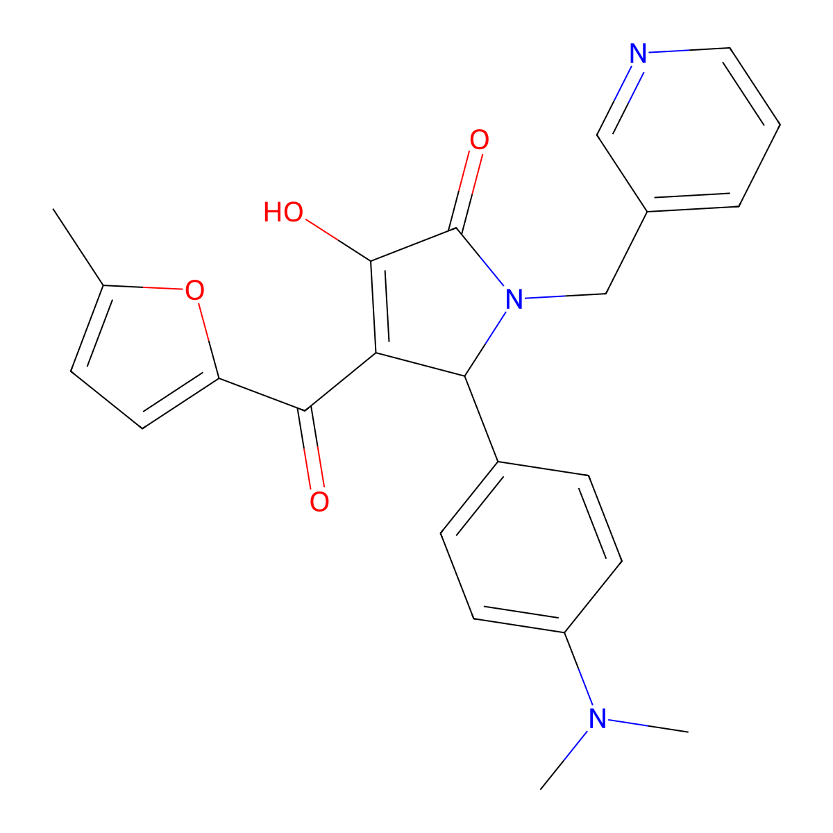 (4E)-5-[4-(dimethylamino)phenyl]-4-[hydroxy(5-methylfuran-2-yl)methylidene]-1-(pyridin-3-ylmethyl)pyrrolidine-2,3-dione molecular structure, CAS 371142-91-5