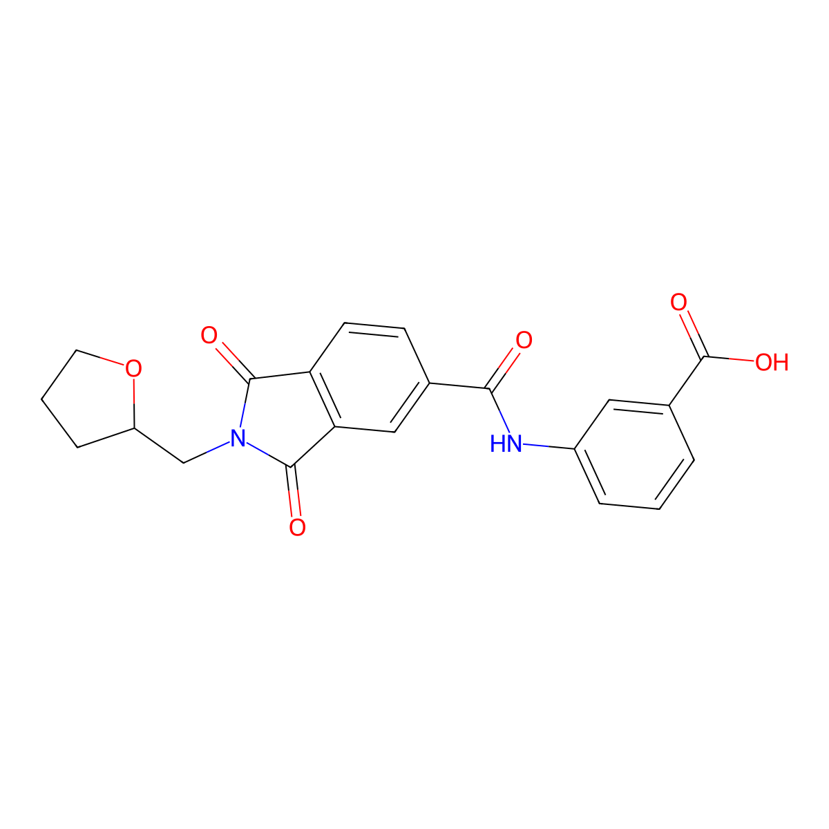 3-[[[1,3-Dioxo-2-(2-oxolanylmethyl)-5-isoindolyl]-oxomethyl]amino]benzoic acid molecular structure, CAS 371143-28-1