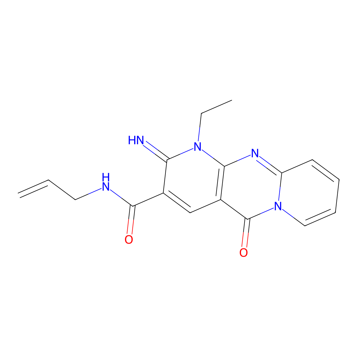 N-Allyl-1-ethyl-2-imino-5-oxo-1,5-dihydro-2H-dipyrido(1,2-A:2,3-D)pyrimidine-3-carboxamide molecular structure, CAS 371143-97-4