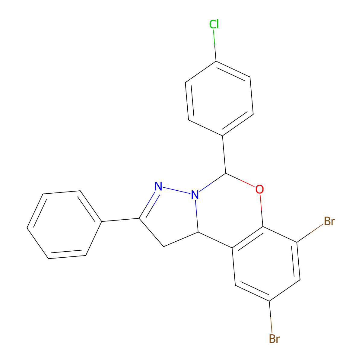 7,9-Dibromo-5-(4-chlorophenyl)-2-phenyl-1,10b-dihydropyrazolo[1,5-c][1,3]benzoxazine molecular structure, CAS 371144-08-0