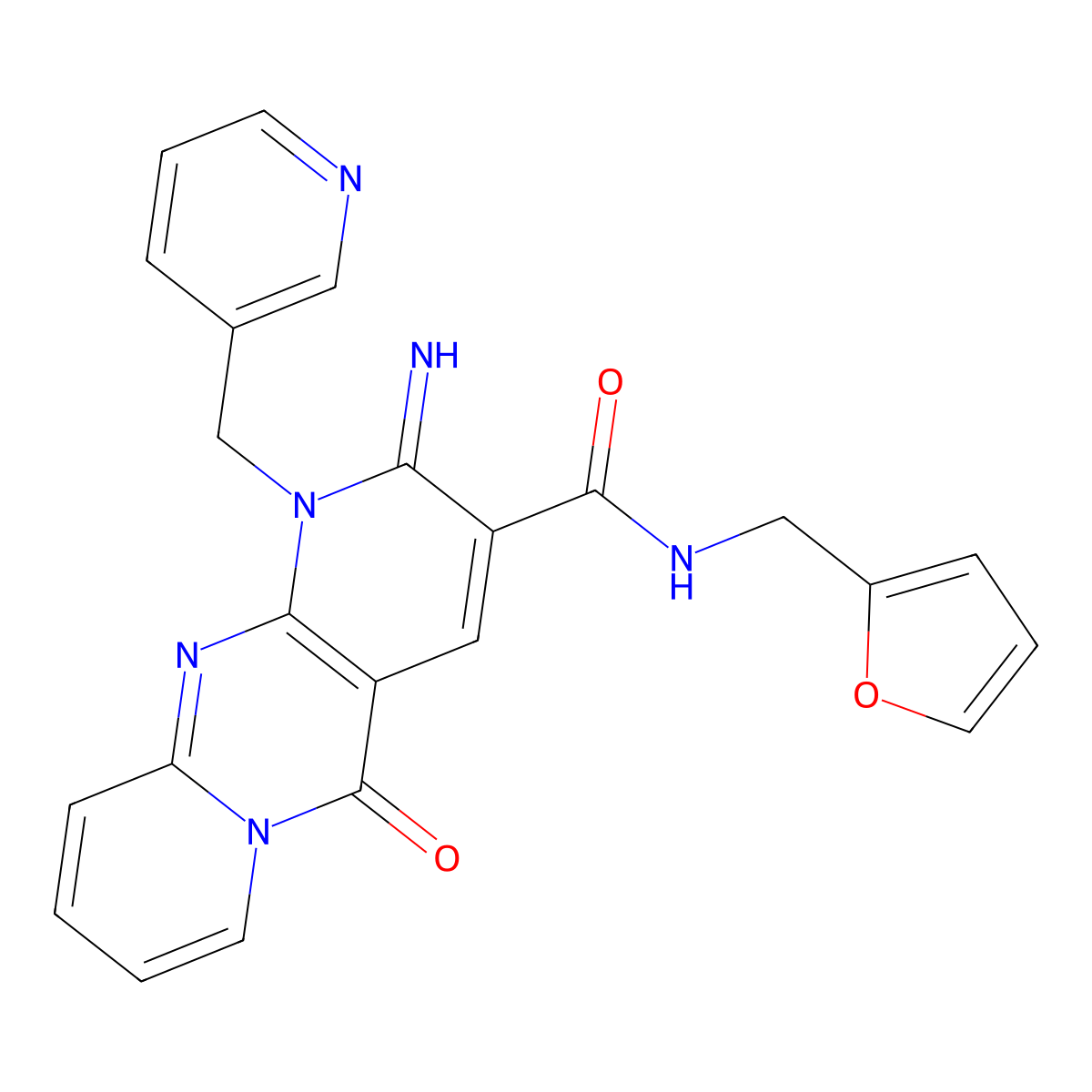 N-(2-Furylmethyl)-2-imino-5-oxo-1-(3-pyridinylmethyl)-1,5-dihydro-2H-dipyrido(1,2-A:2,3-D)pyrimidine-3-carboxamide molecular structure, CAS 371144-13-7