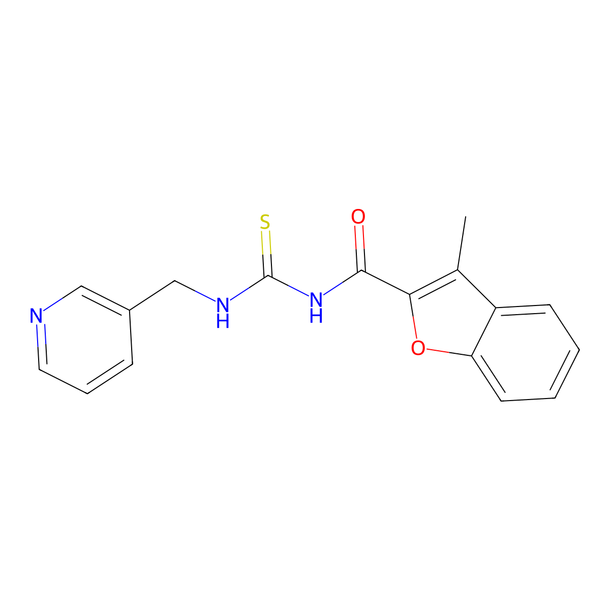 3-methyl-N-[(pyridin-3-ylmethyl)carbamothioyl]-1-benzofuran-2-carboxamide molecular structure, CAS 371144-55-7