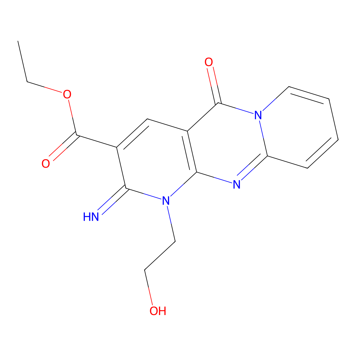 Ethyl 1-(2-hydroxyethyl)-2-imino-5-oxo-1,6-dihydropyridino[1,2-a]pyridino[2,3-d]pyrimidine-3-carboxylate molecular structure, CAS 371144-75-1