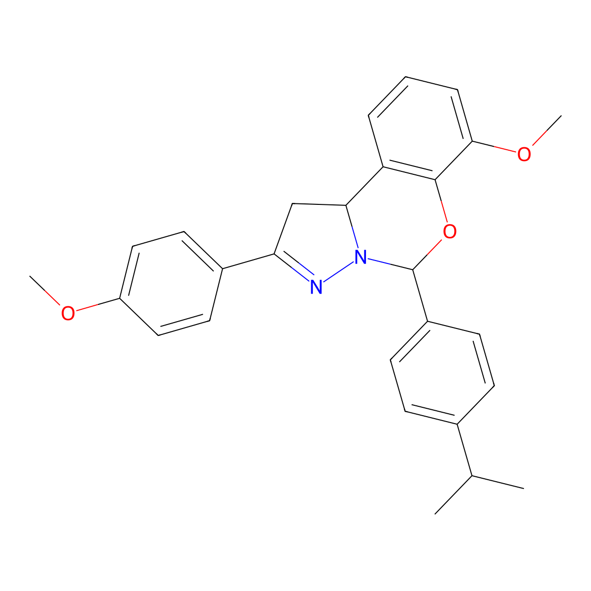 7-Methoxy-2-(4-methoxyphenyl)-5-[4-(propan-2-yl)phenyl]-1,10b-dihydropyrazolo[1,5-c][1,3]benzoxazine molecular structure, CAS 371145-04-9