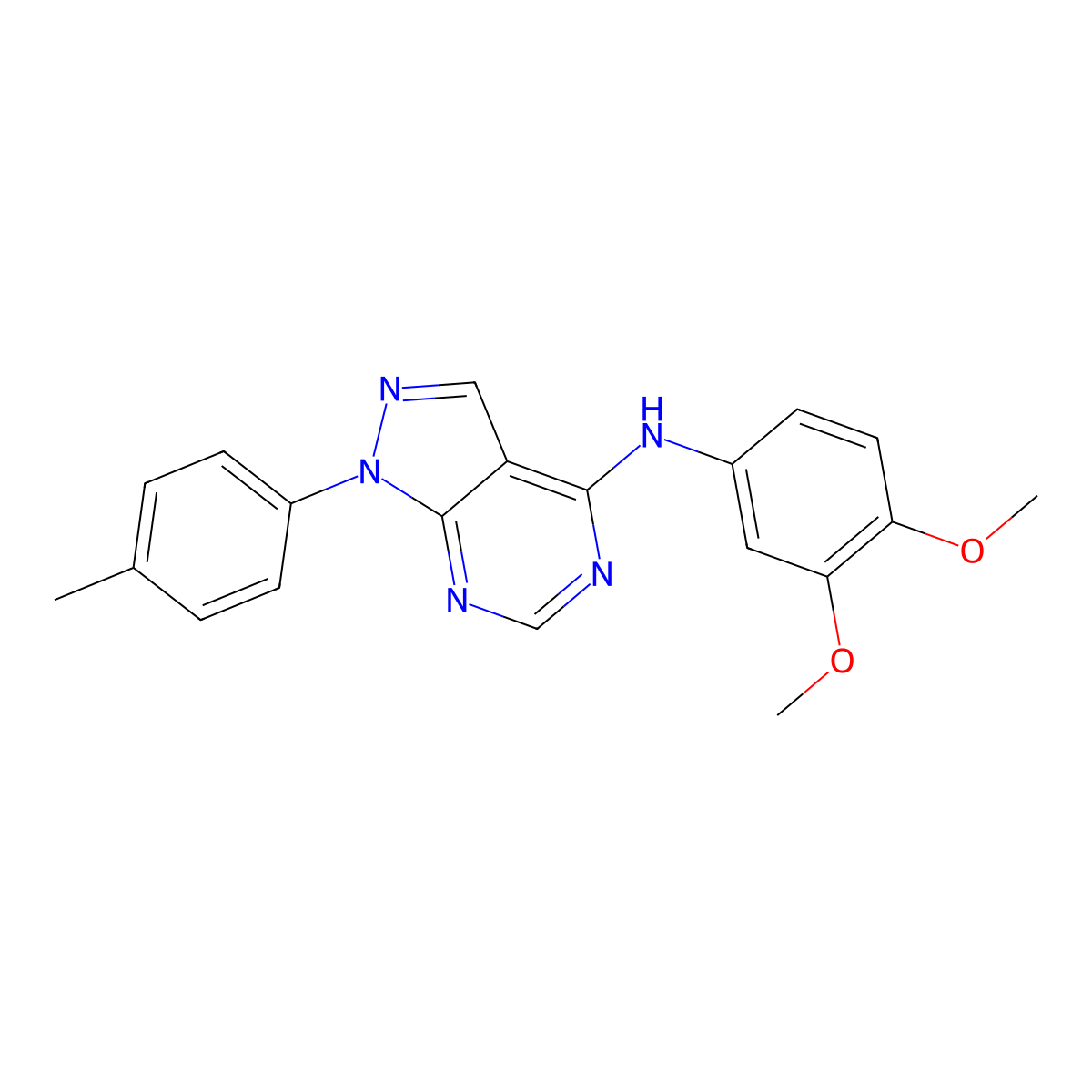 N-(3,4-dimethoxyphenyl)-1-(4-methylphenyl)-1H-pyrazolo[3,4-d]pyrimidin-4-amine molecular structure, CAS 371145-13-0