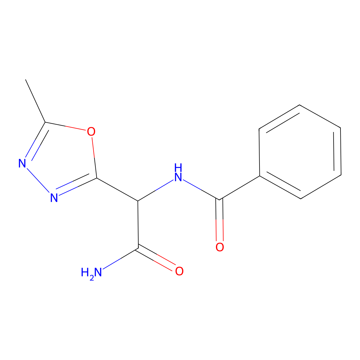 2-(5-Methyl-1,3,4-oxadiazol-2-yl)-2-(phenylformamido)acetamide molecular structure, CAS 371194-05-7