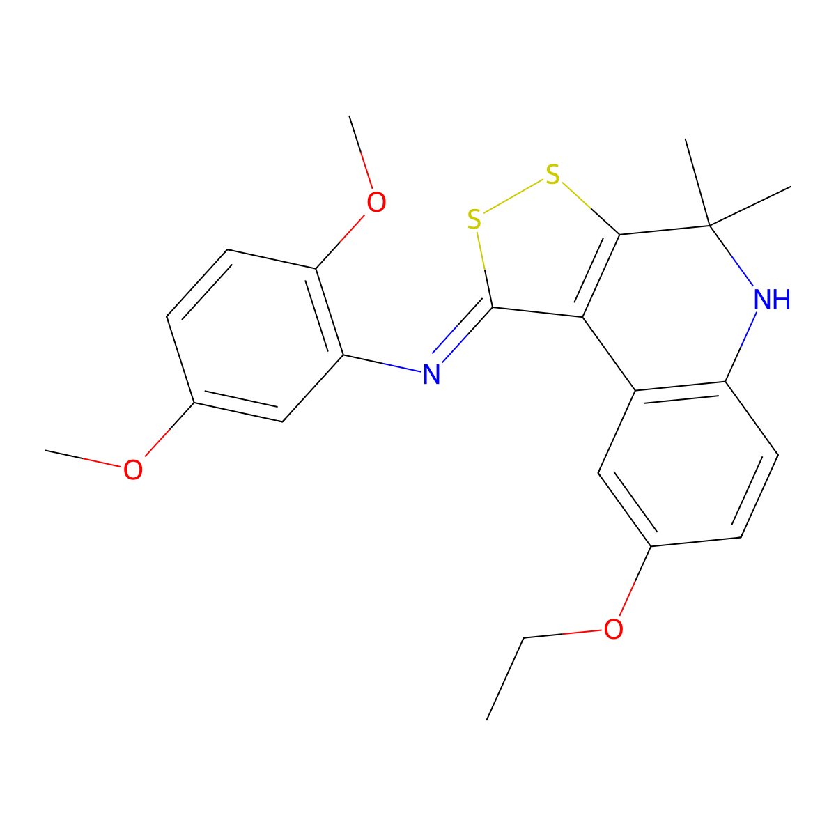 N-[(1Z)-8-ethoxy-4,4-dimethyl-4,5-dihydro-1H-[1,2]dithiolo[3,4-c]quinolin-1-ylidene]-2,5-dimethoxyaniline molecular structure, CAS 371198-58-2