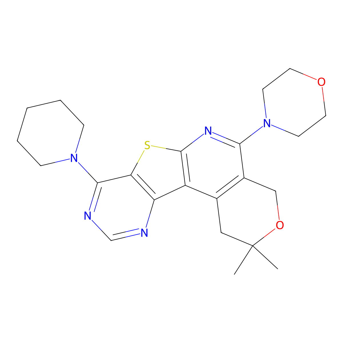 2,2-dimethyl-5-morpholino-8-(piperidin-1-yl)-2,4-dihydro-1H-pyrano[4'',3'':4',5']pyrido[3',2':4,5]thieno[3,2-d]pyrimidine molecular structure, CAS 371198-70-8