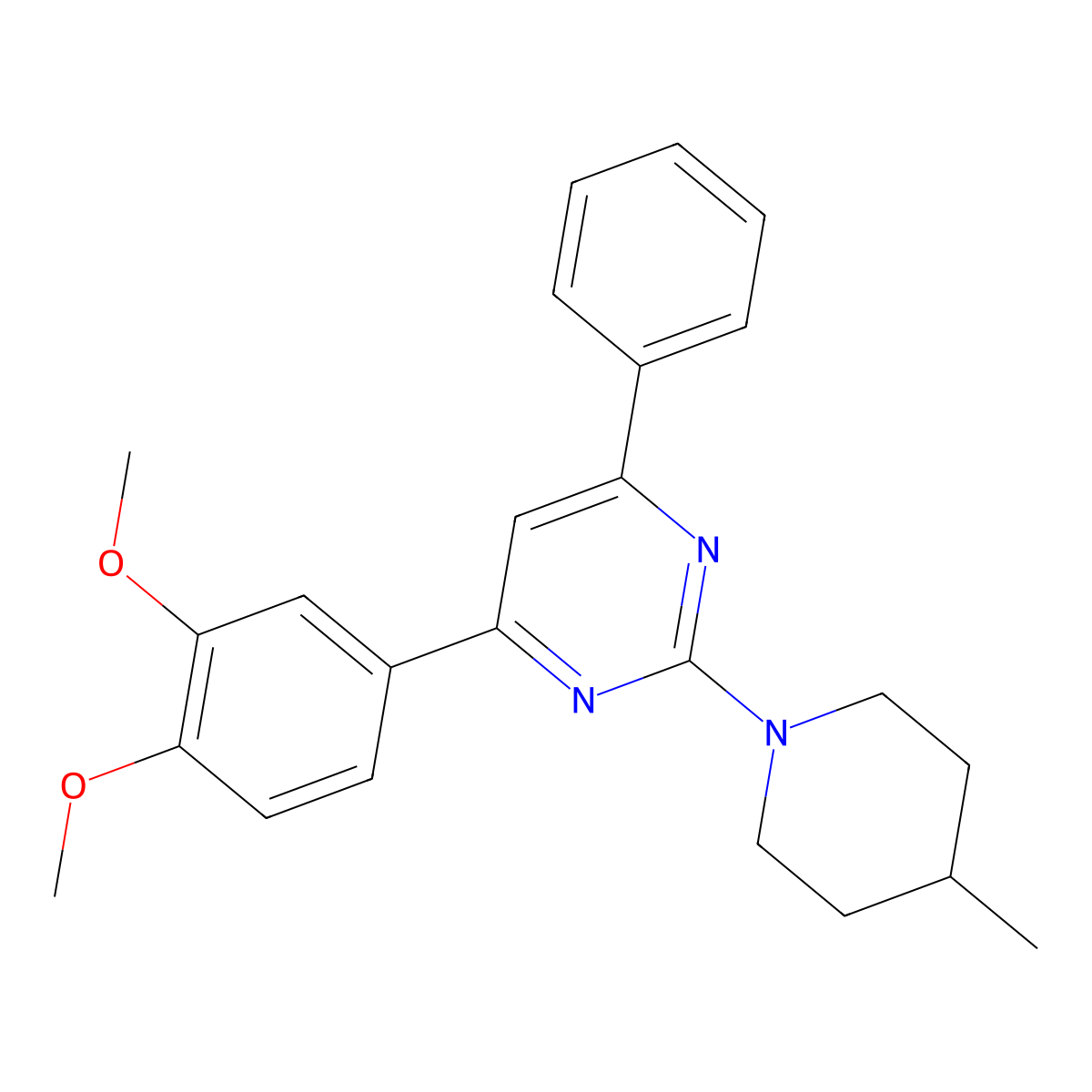 4-(3,4-Dimethoxyphenyl)-2-(4-methylpiperidin-1-yl)-6-phenylpyrimidine molecular structure, CAS 371198-85-5