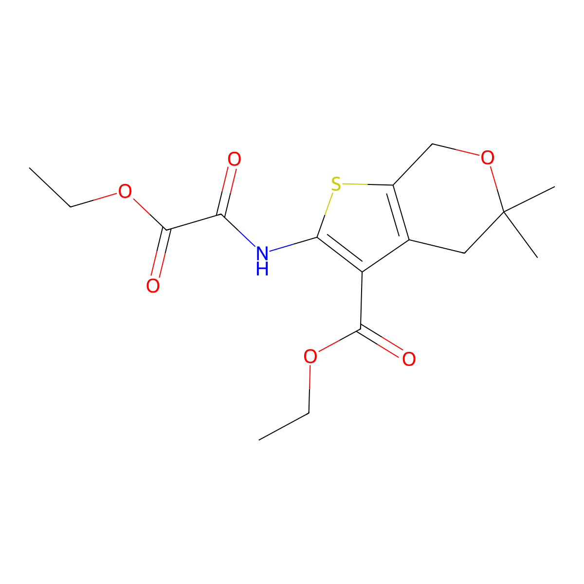 ethyl 2-{[ethoxy(oxo)acetyl]amino}-5,5-dimethyl-4,7-dihydro-5H-thieno[2,3-c]pyran-3-carboxylate molecular structure, CAS 371199-05-2