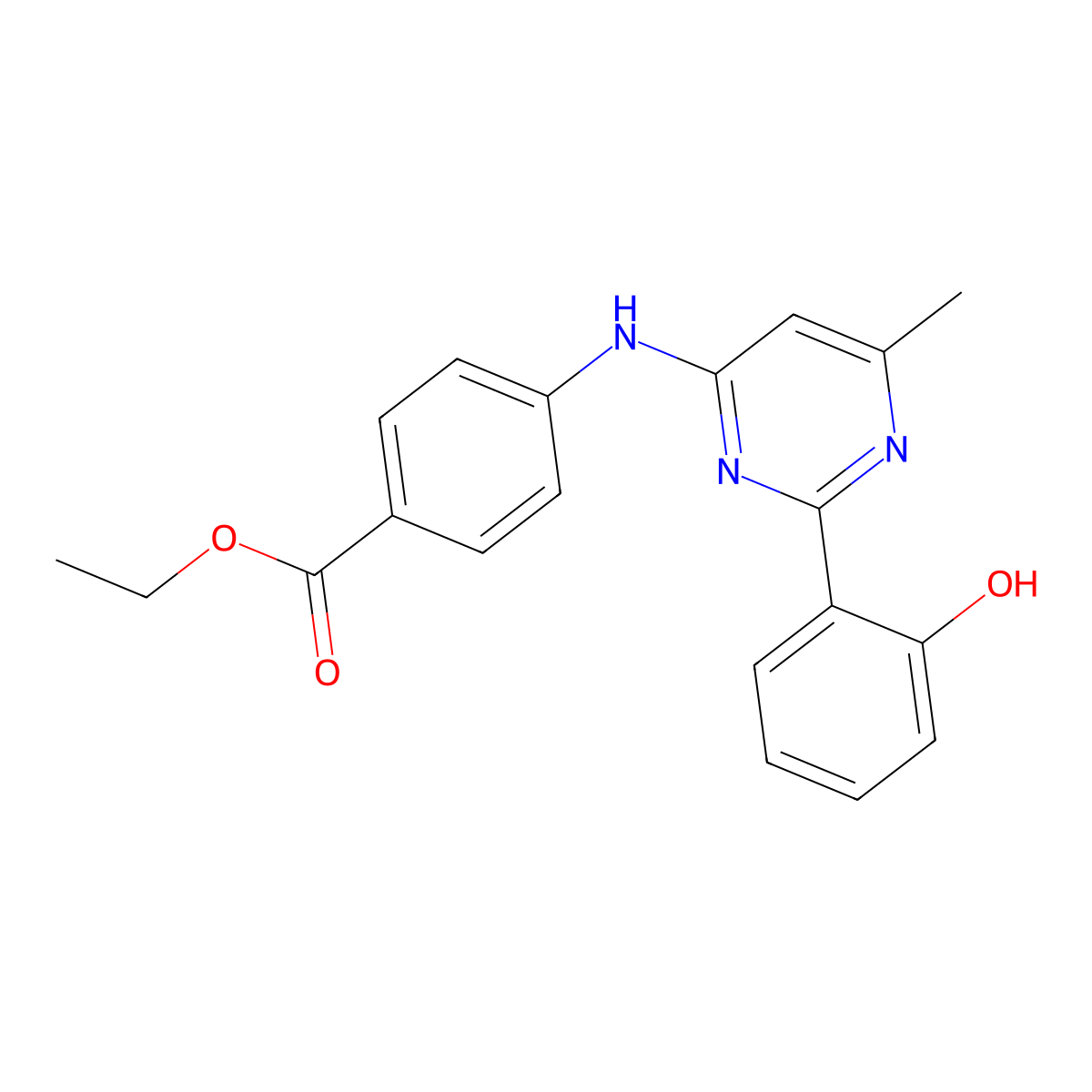 Ethyl 4-((2-(2-hydroxyphenyl)-6-methylpyrimidin-4-yl)amino)benzoate molecular structure, CAS 371199-20-1