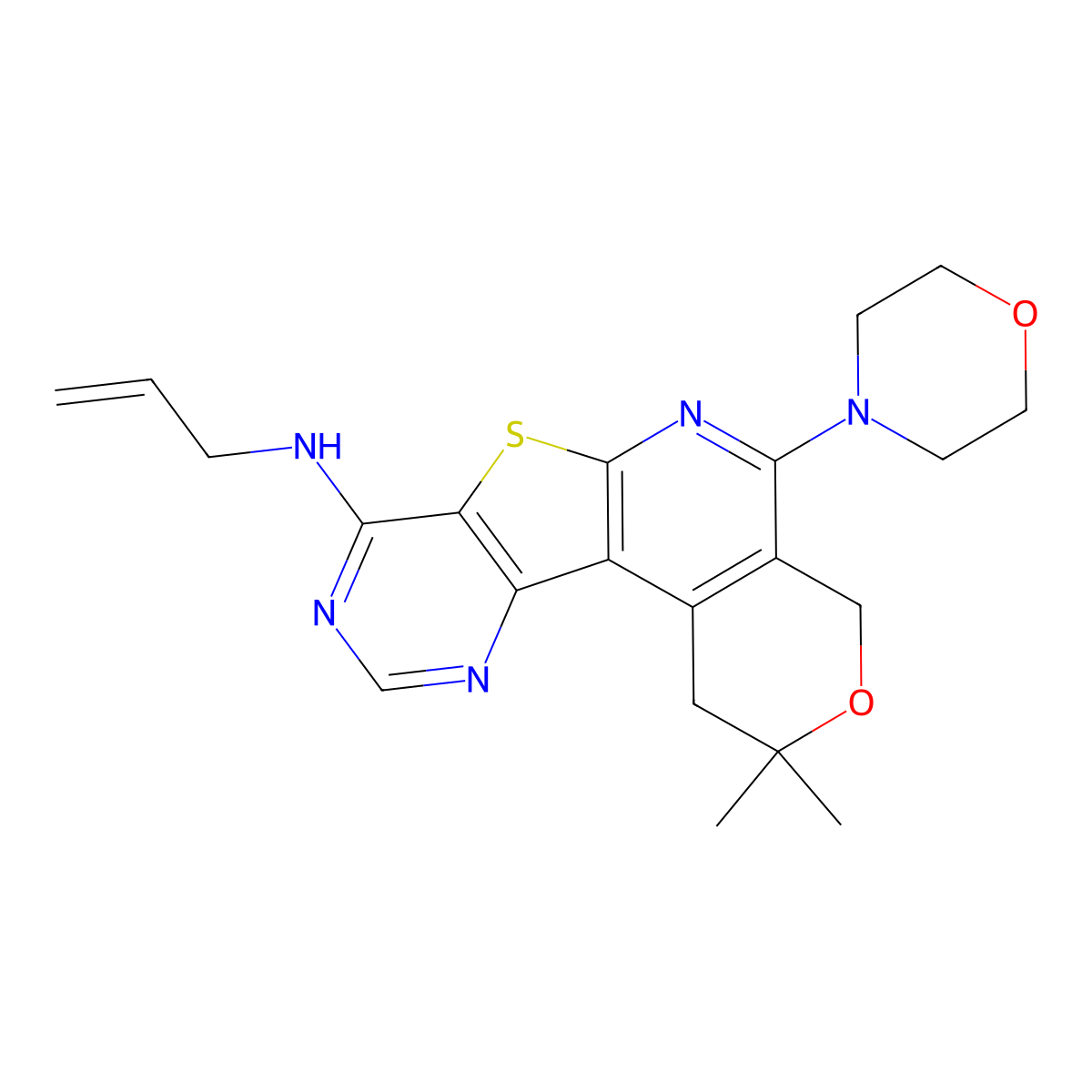 N-allyl-2,2-dimethyl-5-morpholino-2,4-dihydro-1H-pyrano[4'',3'':4',5']pyrido[3',2':4,5]thieno[3,2-d]pyrimidin-8-amine molecular structure, CAS 371199-23-4