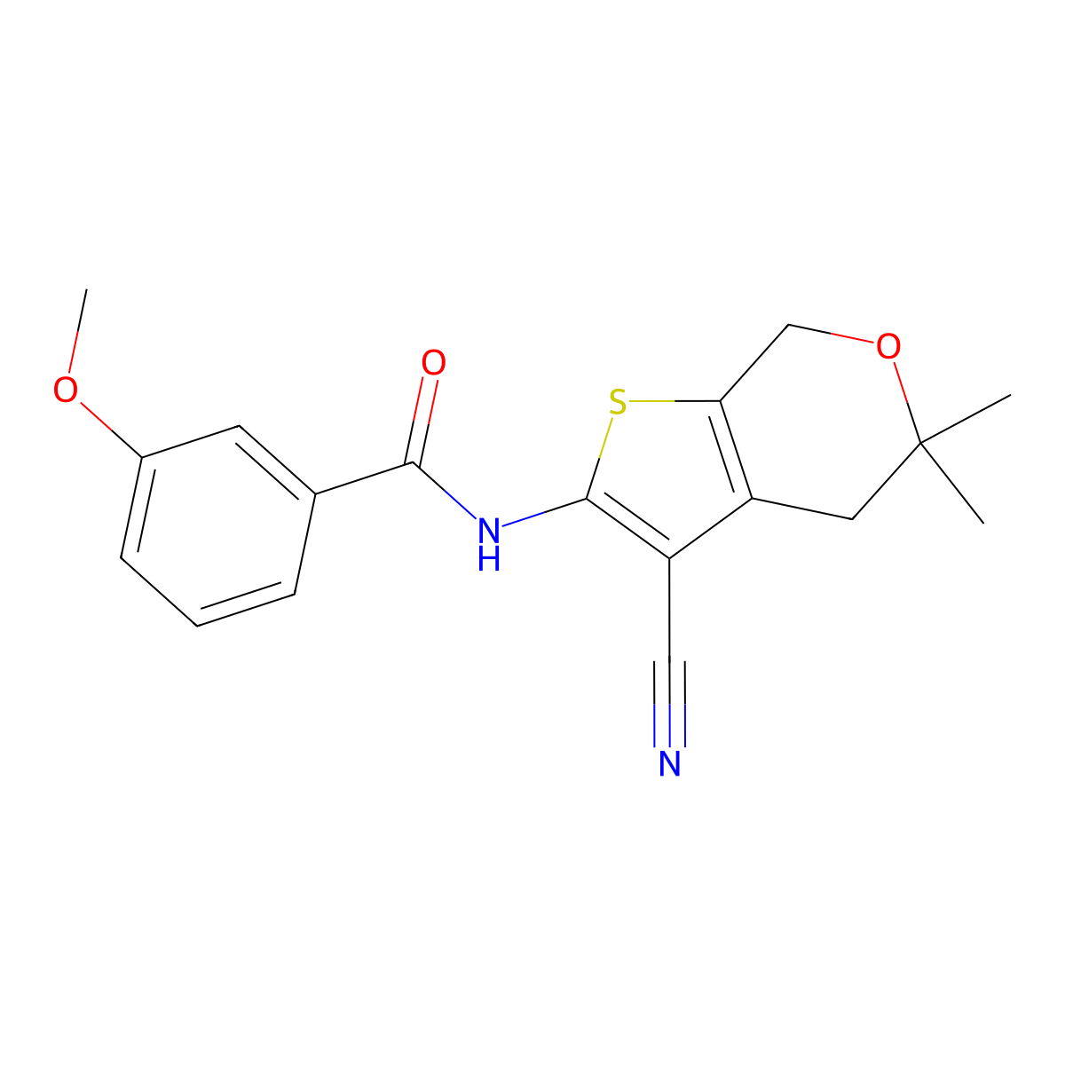 N-(3-cyano-5,5-dimethyl-4,7-dihydrothieno[2,3-c]pyran-2-yl)-3-methoxybenzamide molecular structure, CAS 371199-34-7