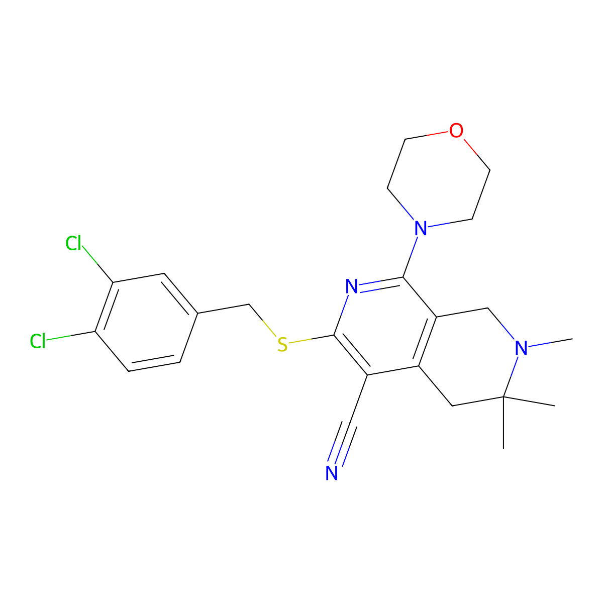 3-[(3,4-Dichlorophenyl)methylsulfanyl]-6,6,7-trimethyl-1-morpholin-4-yl-5,8-dihydro-2,7-naphthyridine-4-carbonitrile molecular structure, CAS 371199-35-8