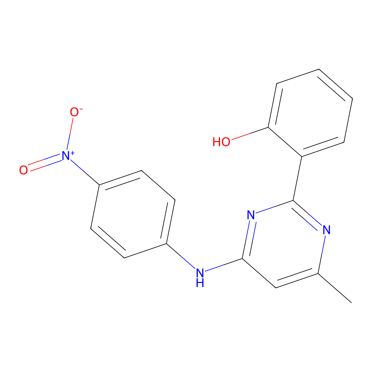 2-(4-Methyl-6-((4-nitrophenyl)amino)pyrimidin-2-yl)phenol molecular structure, CAS 371199-57-4