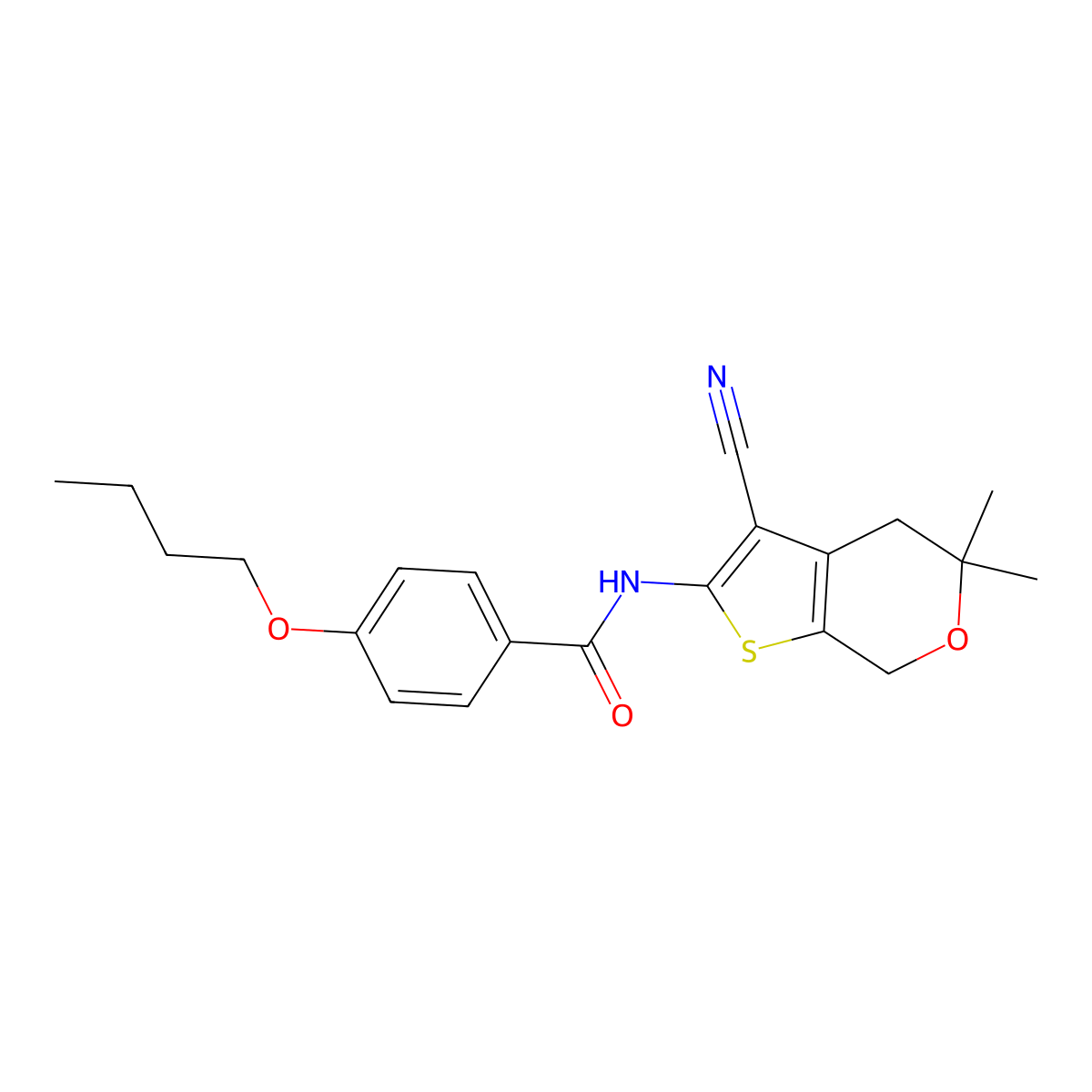 4-butoxy-N-(3-cyano-5,5-dimethyl-4,7-dihydrothieno[2,3-c]pyran-2-yl)benzamide molecular structure, CAS 371200-34-9