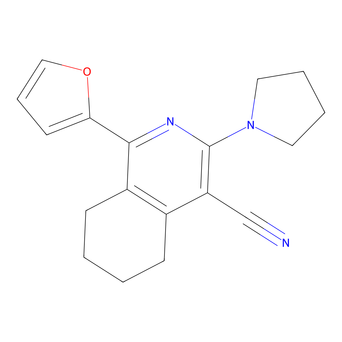 1-(Furan-2-yl)-3-pyrrolidin-1-yl-5,6,7,8-tetrahydroisoquinoline-4-carbonitrile molecular structure, CAS 371200-59-8