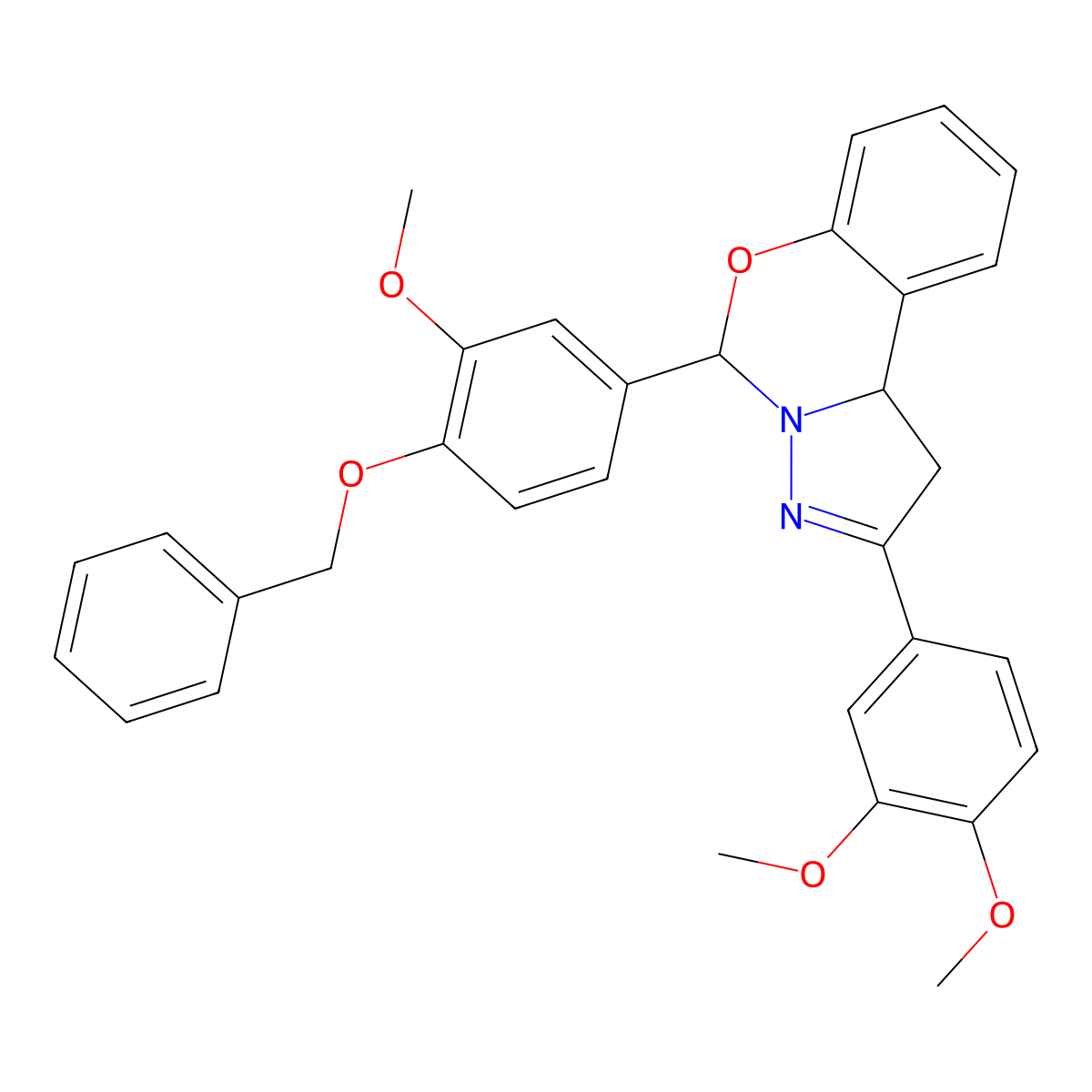 5-[4-(Benzyloxy)-3-methoxyphenyl]-2-(3,4-dimethoxyphenyl)-1,10b-dihydropyrazolo[1,5-c][1,3]benzoxazine molecular structure, CAS 371201-26-2