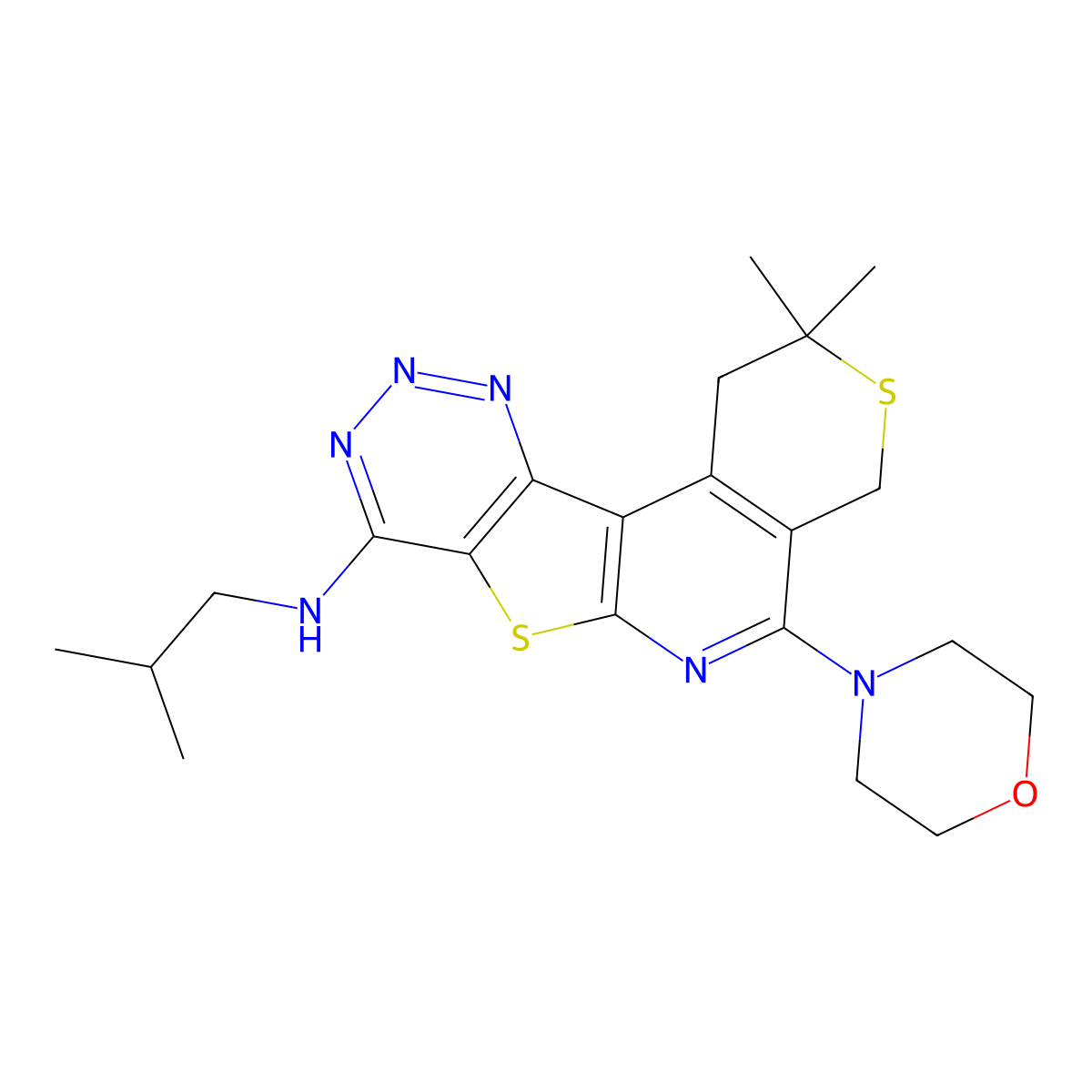 N-isobutyl-2,2-dimethyl-5-morpholino-2,4-dihydro-1H-thiopyrano[4'',3'':4',5']pyrido[3',2':4,5]thieno[3,2-d][1,2,3]triazin-8-amine molecular structure, CAS 371201-47-7