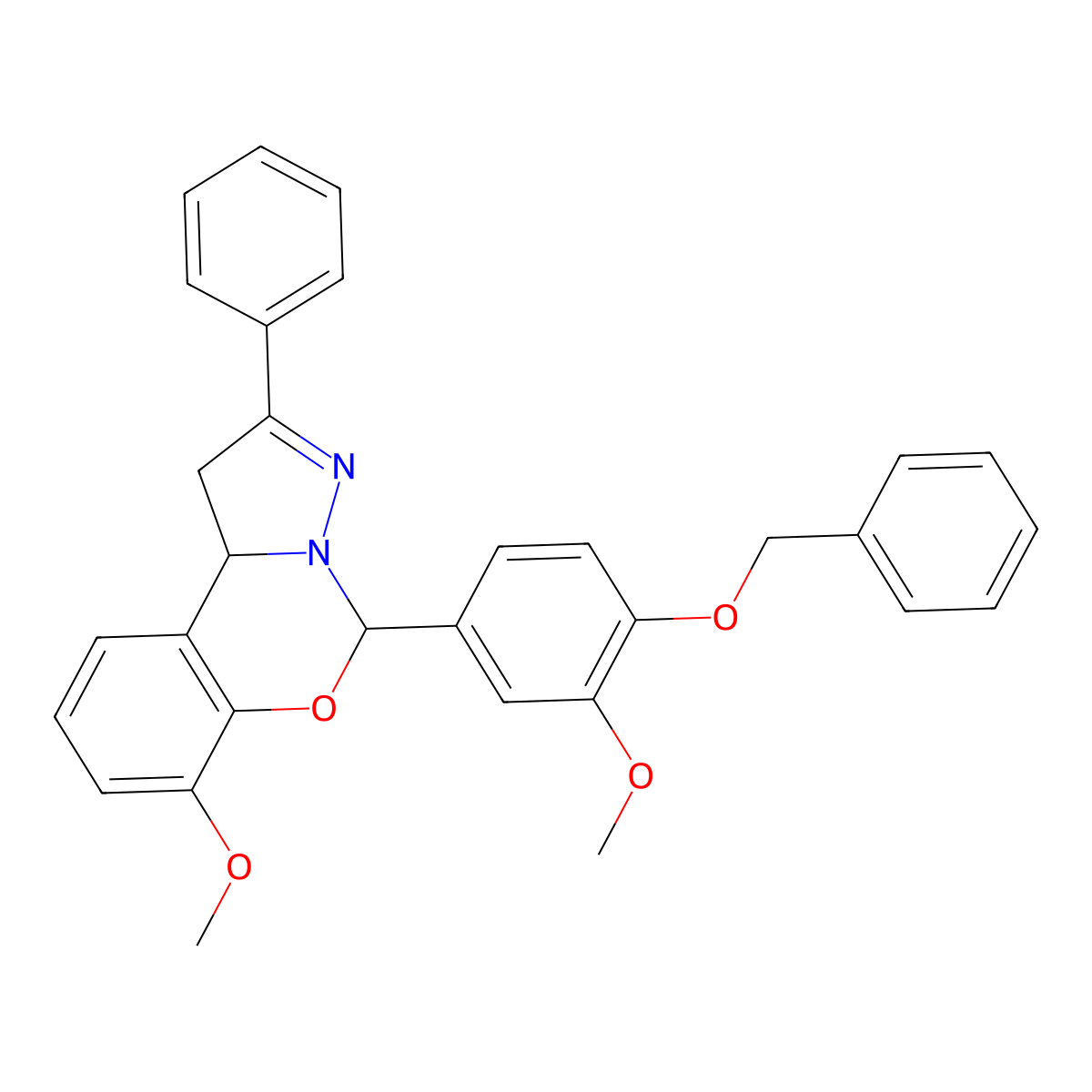 5-[4-(Benzyloxy)-3-methoxyphenyl]-7-methoxy-2-phenyl-1,10b-dihydropyrazolo[1,5-c][1,3]benzoxazine molecular structure, CAS 371201-57-9