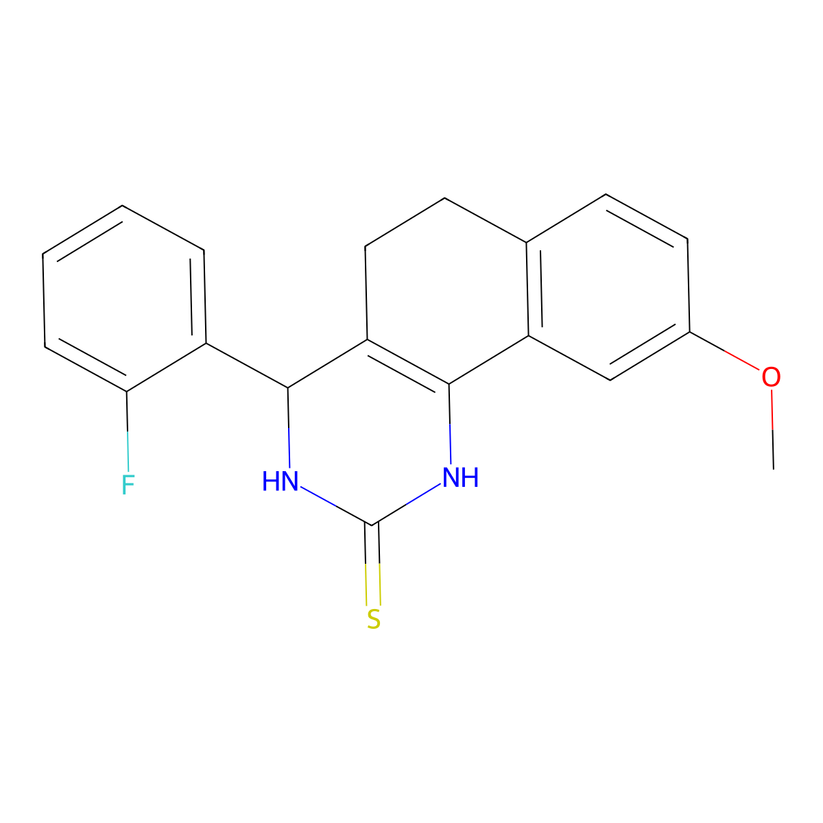 4-(2-fluorophenyl)-9-methoxy-3,4,5,6-tetrahydro-1H-benzo[h]quinazoline-2-thione molecular structure, CAS 371201-66-0