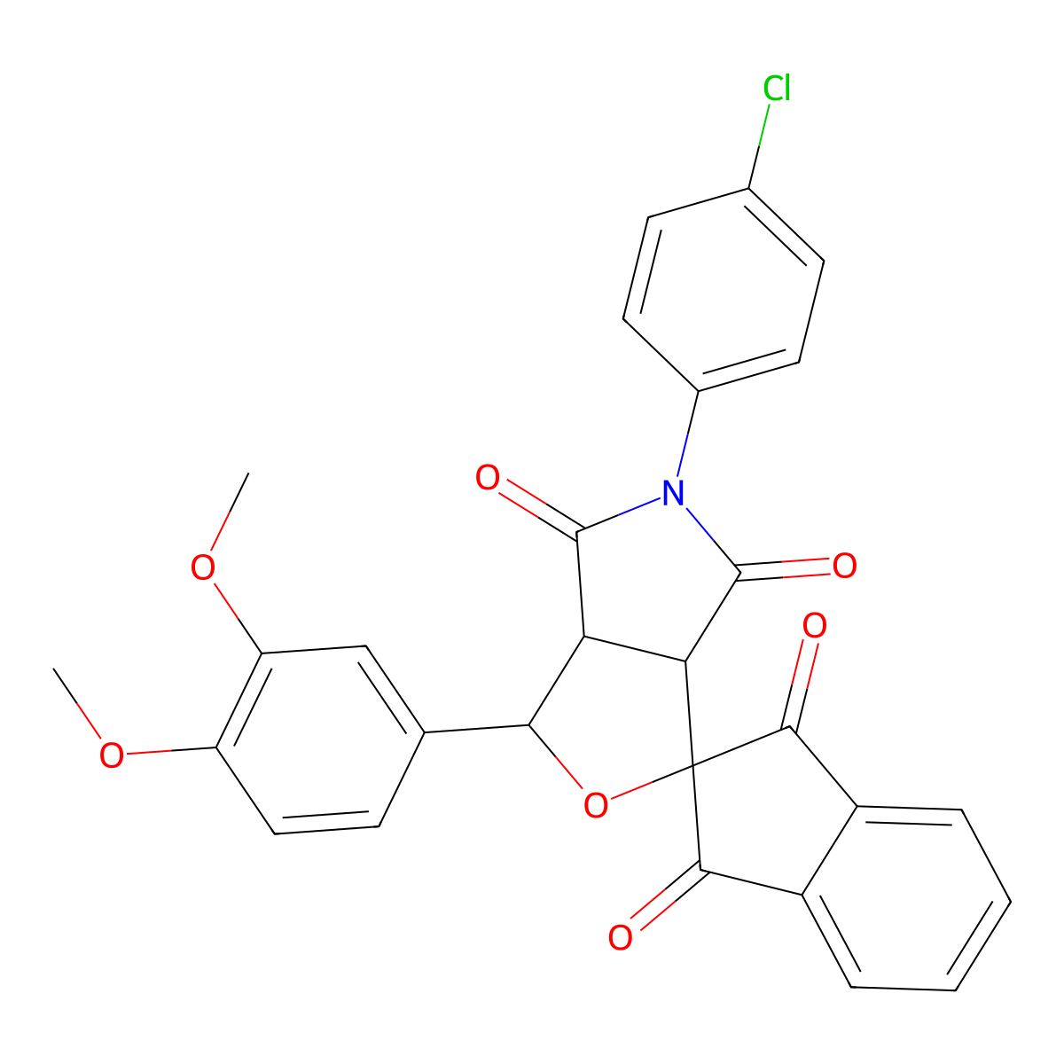 5-(4-chlorophenyl)-1-(3,4-dimethoxyphenyl)spiro[3a,6a-dihydro-1H-furo[3,4-c]pyrrole-3,2'-indene]-1',3',4,6-tetrone molecular structure, CAS 371201-77-3