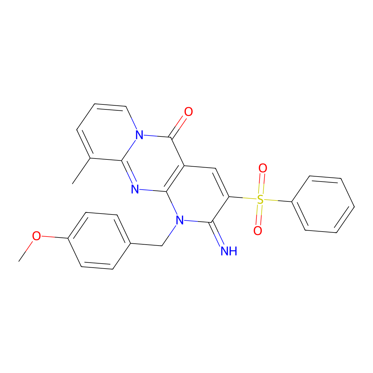 5-(Benzenesulfonyl)-6-imino-7-[(4-methoxyphenyl)methyl]-11-methyl-1,7,9-triazatricyclo[8.4.0.0^{3,8}]tetradeca-3(8),4,9,11,13-pentaen-2-one molecular structure, CAS 371202-30-1
