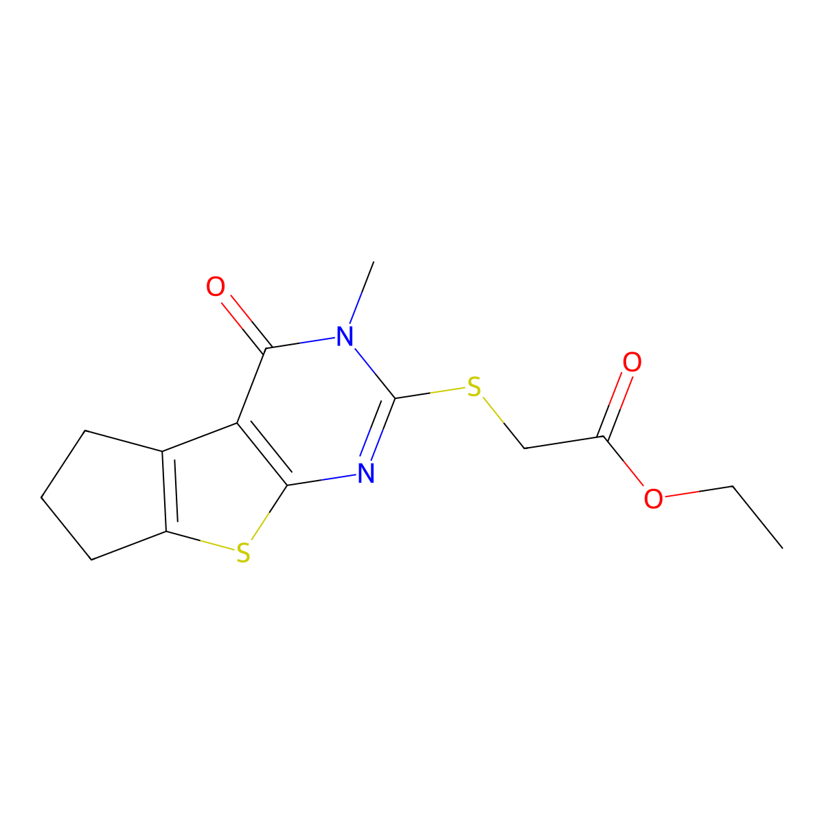 ethyl [(3-methyl-4-oxo-3,5,6,7-tetrahydro-4H-cyclopenta[4,5]thieno[2,3-d]pyrimidin-2-yl)sulfanyl]acetate molecular structure, CAS 371202-49-2