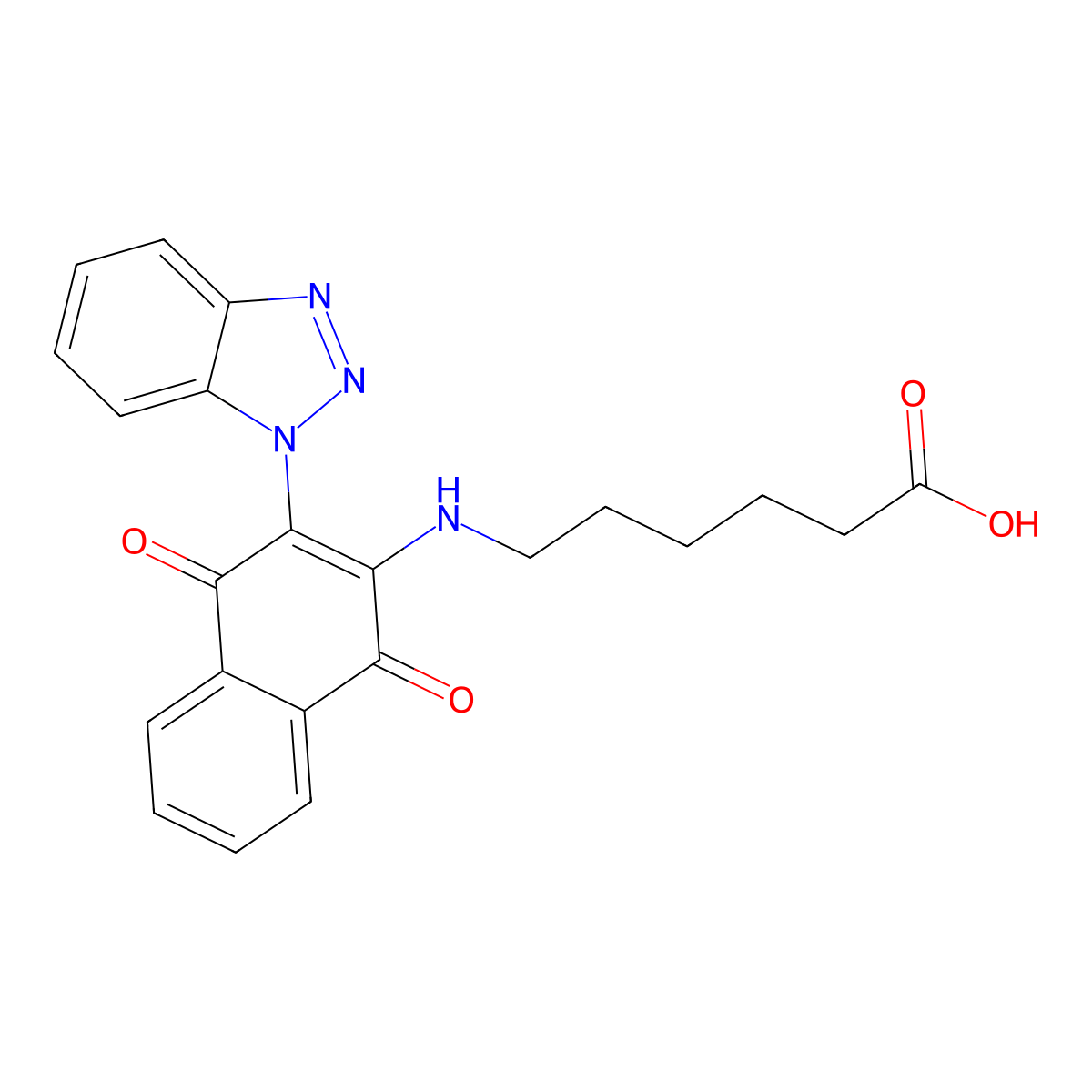 6-((3-(1H-benzo[d][1,2,3]triazol-1-yl)-1,4-dioxo-1,4-dihydronaphthalen-2-yl)amino)hexanoic acid molecular structure, CAS 371202-52-7