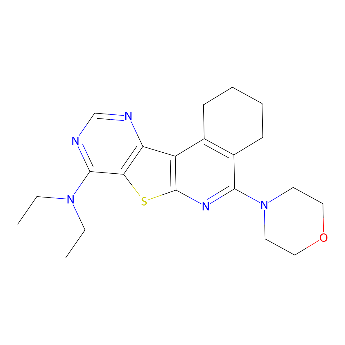 N,N-diethyl-5-morpholino-1,2,3,4-tetrahydropyrimido[4',5':4,5]thieno[2,3-c]isoquinolin-8-amine molecular structure, CAS 371202-76-5