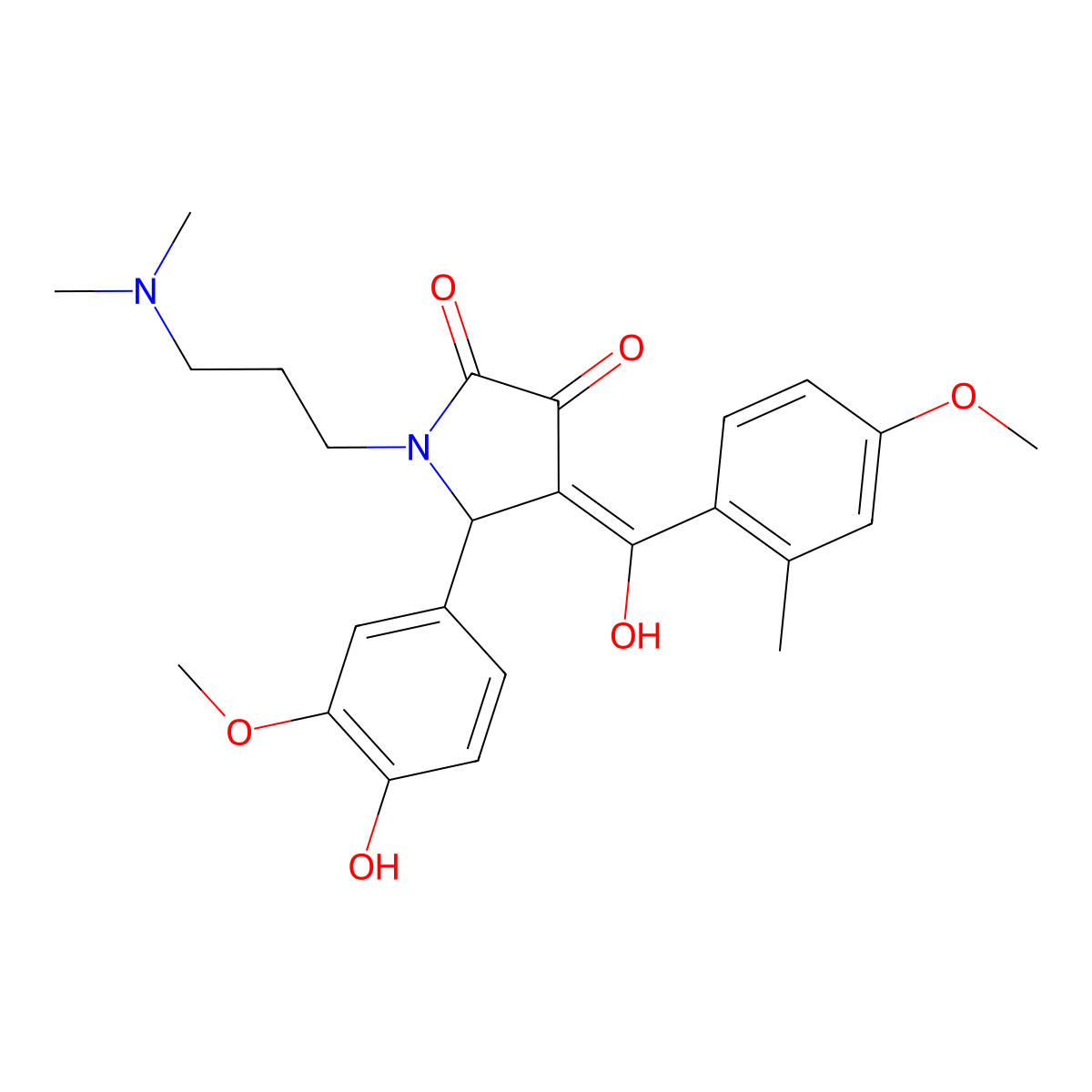 1-[3-(dimethylamino)propyl]-3-hydroxy-5-(4-hydroxy-3-methoxyphenyl)-4-(4-methoxy-2-methylbenzoyl)-2,5-dihydro-1H-pyrrol-2-one molecular structure, CAS 371203-41-7
