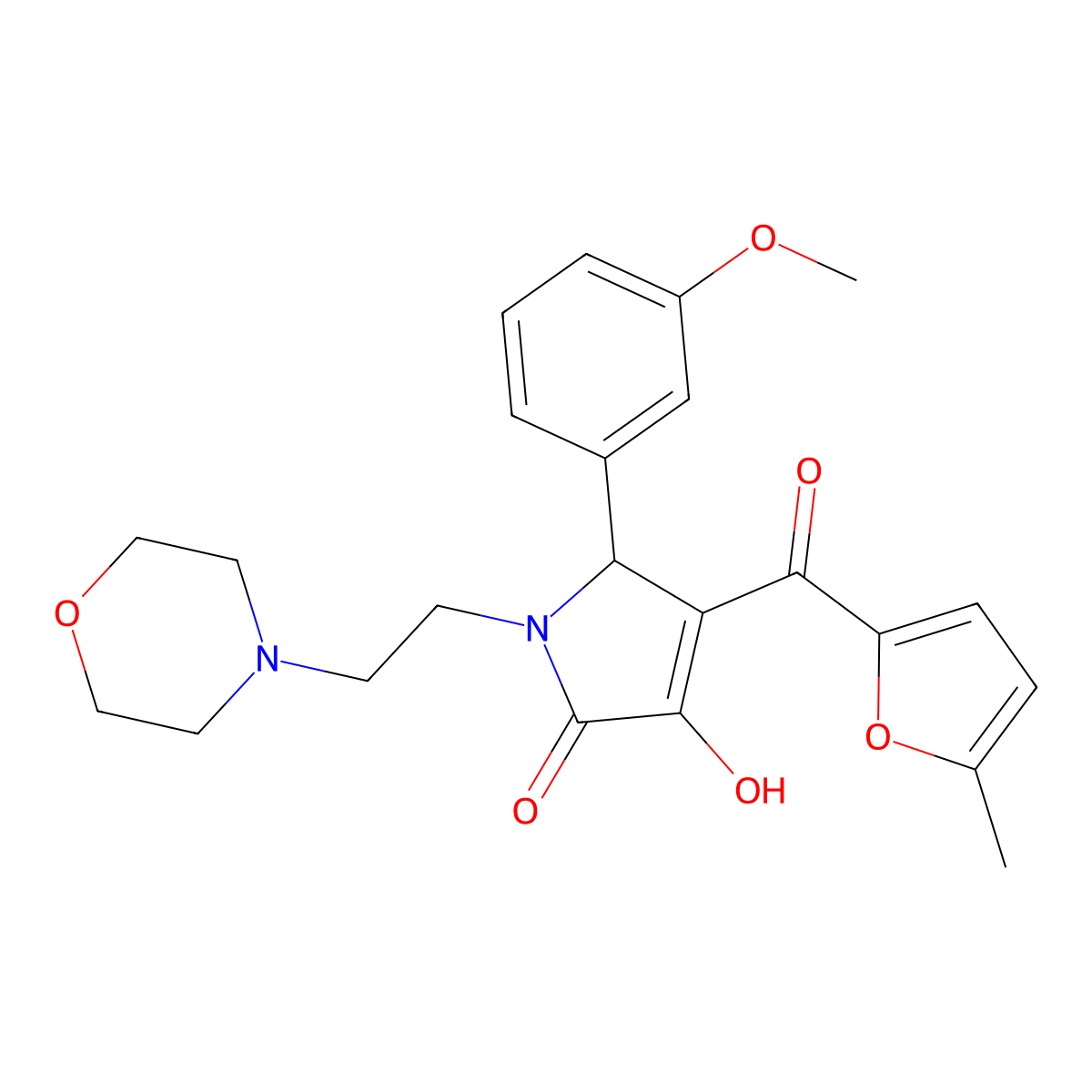 4-hydroxy-2-(3-methoxyphenyl)-3-(5-methylfuran-2-carbonyl)-1-(2-morpholin-4-ylethyl)-2H-pyrrol-5-one molecular structure, CAS 371203-66-6