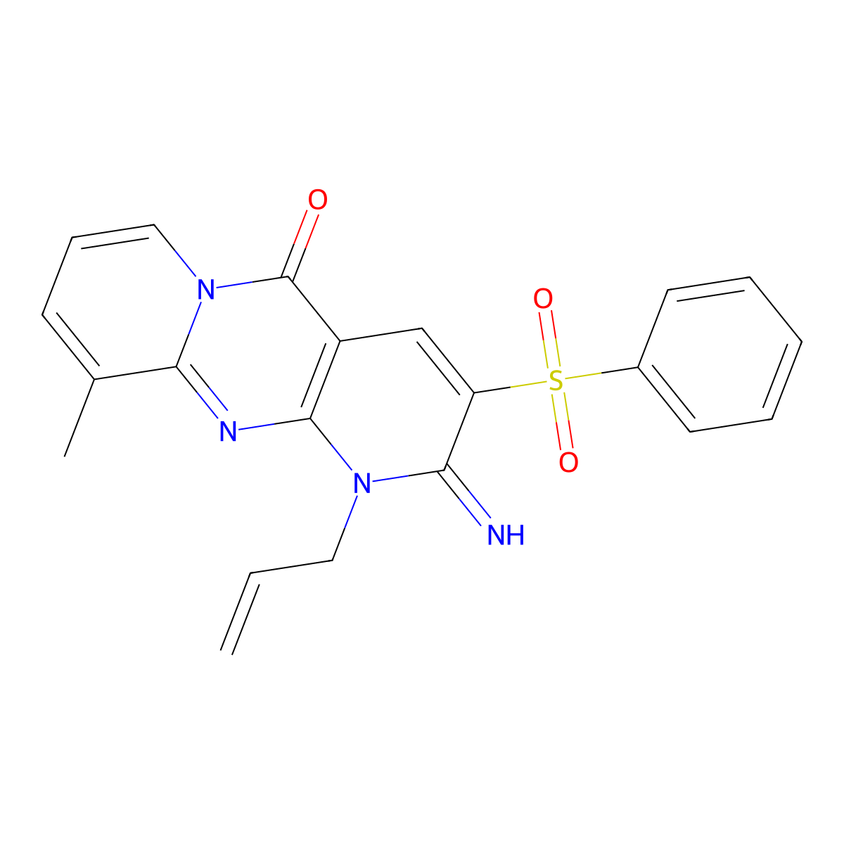 1-allyl-2-imino-10-methyl-3-(phenylsulfonyl)-1,2-dihydro-5H-dipyrido[1,2-a:2,3-d]pyrimidin-5-one molecular structure, CAS 371203-70-2