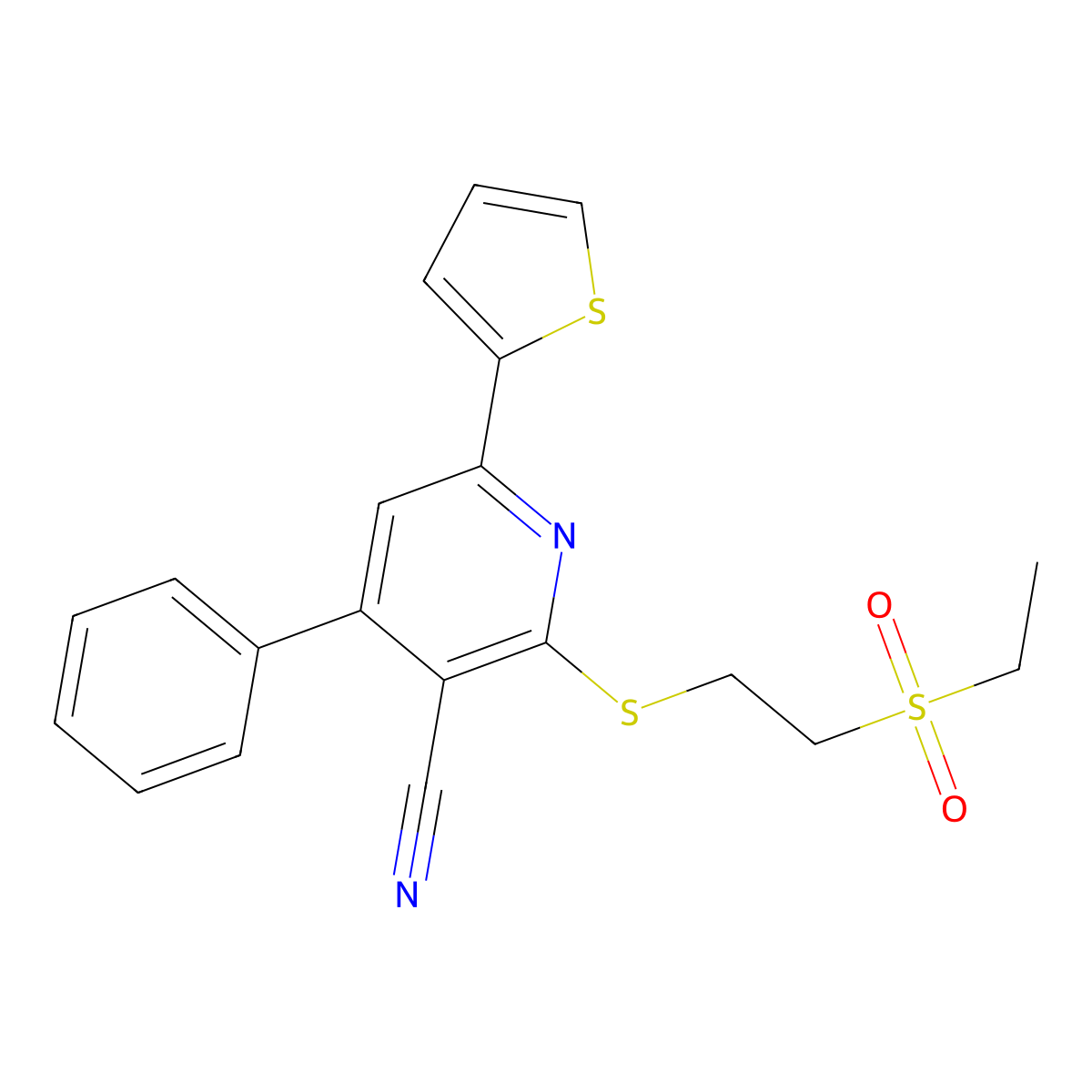 2-(2-Ethylsulfonylethylsulfanyl)-4-phenyl-6-thiophen-2-ylpyridine-3-carbonitrile molecular structure, CAS 371203-84-8