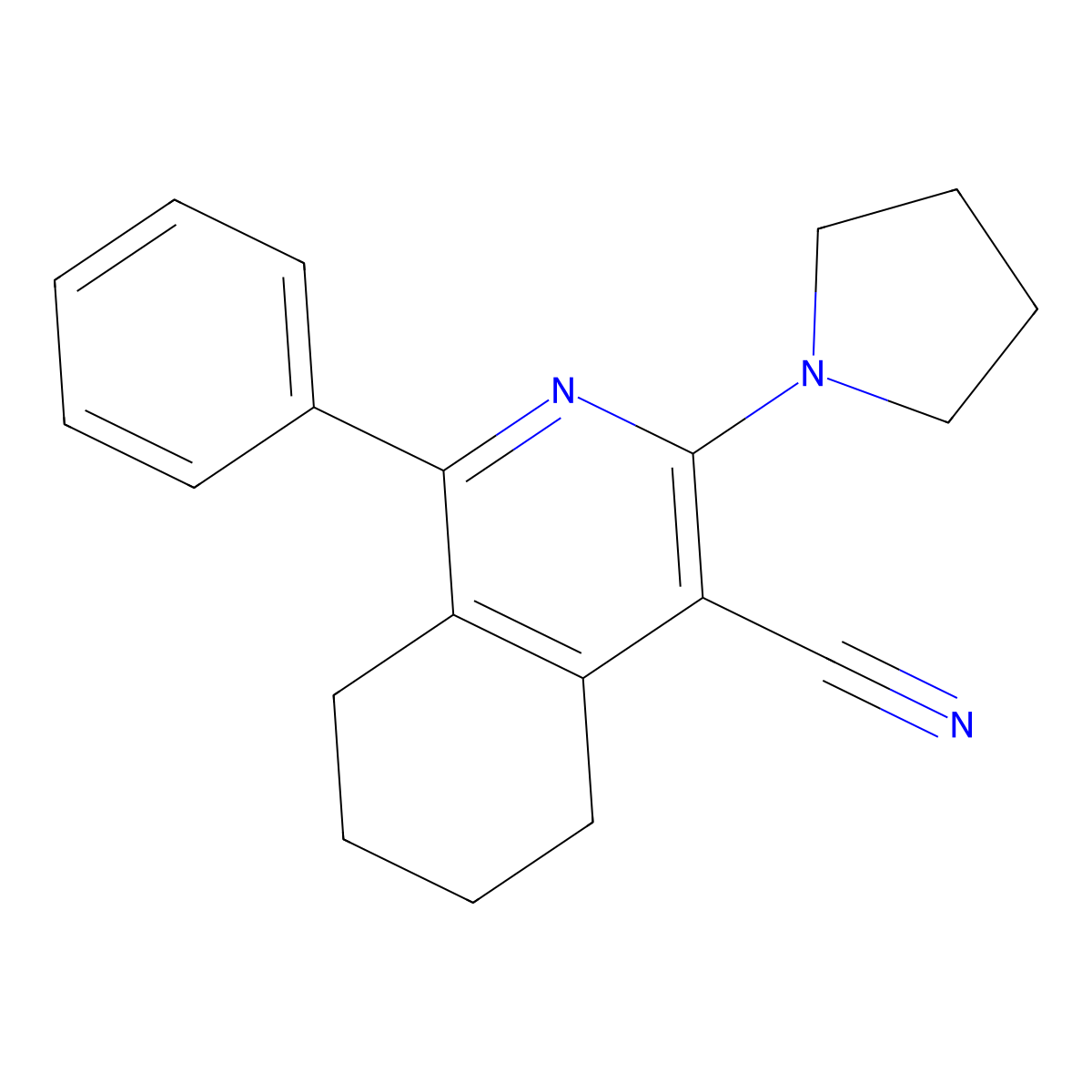1-Phenyl-3-pyrrolidin-1-yl-5,6,7,8-tetrahydroisoquinoline-4-carbonitrile molecular structure, CAS 371203-87-1