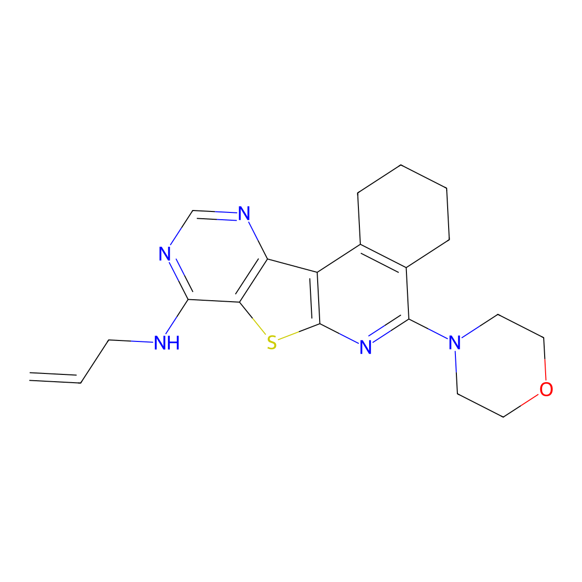 N-allyl-5-morpholino-1,2,3,4-tetrahydropyrimido[4',5':4,5]thieno[2,3-c]isoquinolin-8-amine molecular structure, CAS 371203-95-1