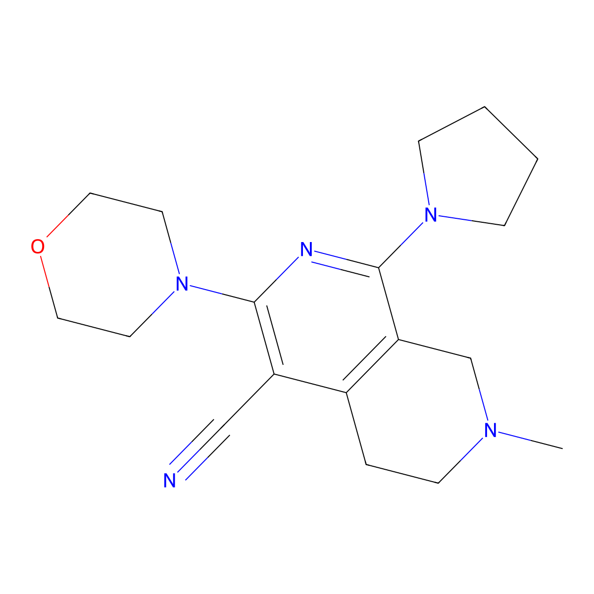 7-methyl-3-morpholin-4-yl-1-pyrrolidin-1-yl-6,8-dihydro-5H-2,7-naphthyridine-4-carbonitrile molecular structure, CAS 371203-99-5