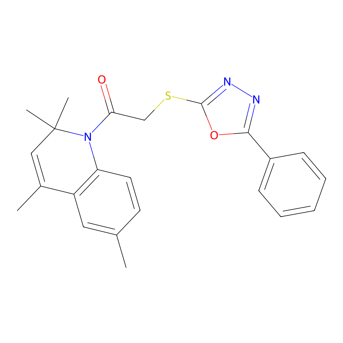 2-[(5-Phenyl-1,3,4-oxadiazol-2-yl)thio]-1-(2,2,4,6-tetramethyl-1-quinolinyl)ethanone molecular structure, CAS 371204-08-9