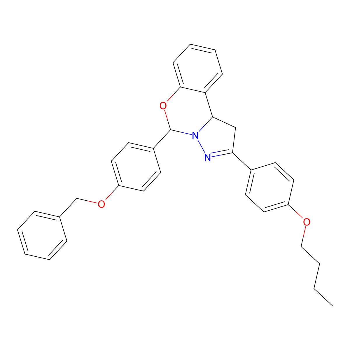 5-[4-(Benzyloxy)phenyl]-2-(4-butoxyphenyl)-1,10b-dihydropyrazolo[1,5-c][1,3]benzoxazine molecular structure, CAS 371204-10-3