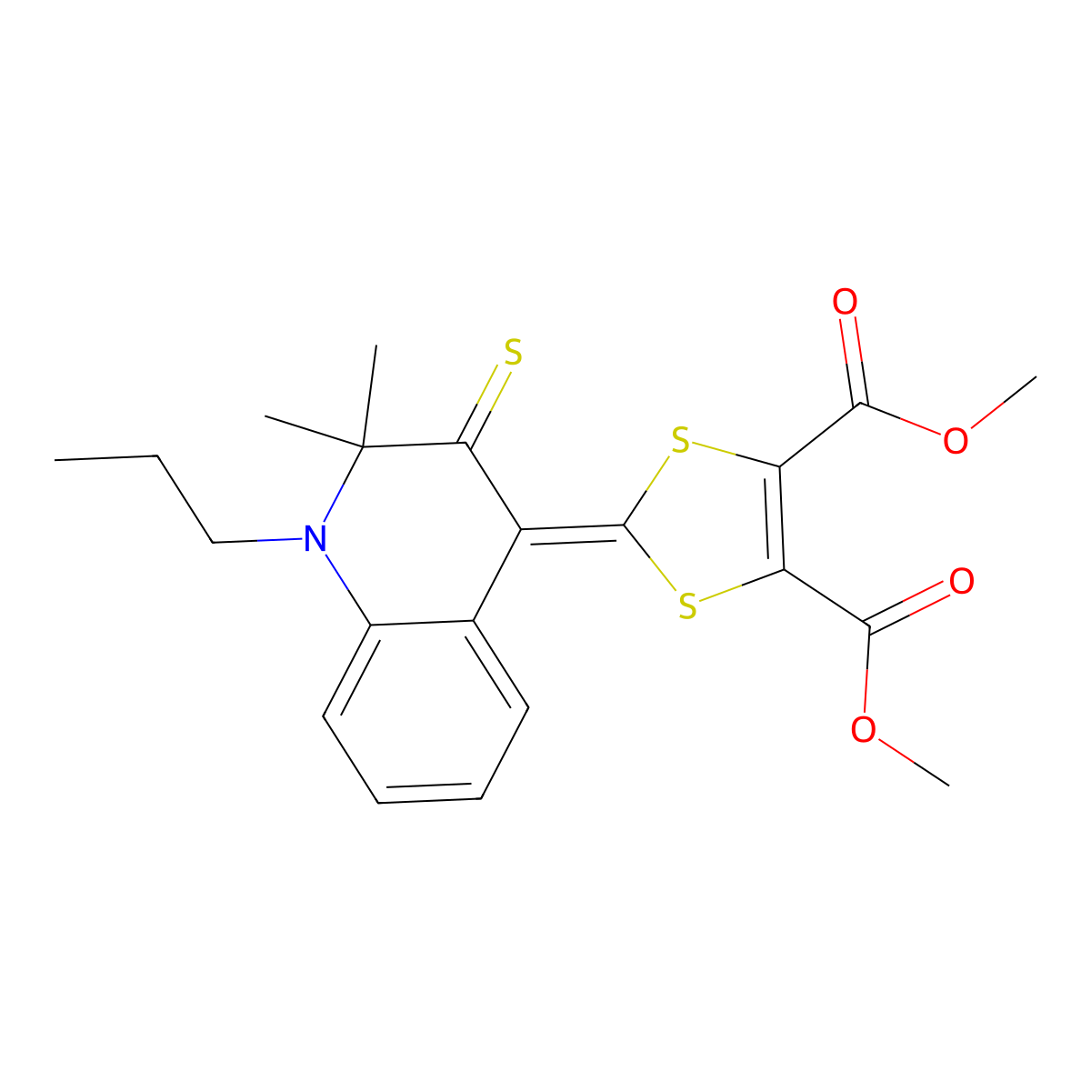 dimethyl 2-(2,2-dimethyl-1-propyl-3-thioxo-2,3-dihydroquinolin-4(1H)-ylidene)-1,3-dithiole-4,5-dicarboxylate molecular structure, CAS 371204-19-2
