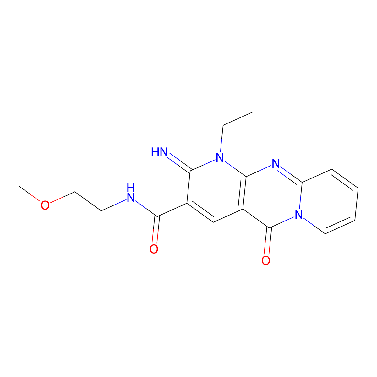 1-ethyl-2-imino-N-(2-methoxyethyl)-5-oxo-1,5-dihydro-2H-dipyrido[1,2-a:2,3-d]pyrimidine-3-carboxamide molecular structure, CAS 371204-36-3
