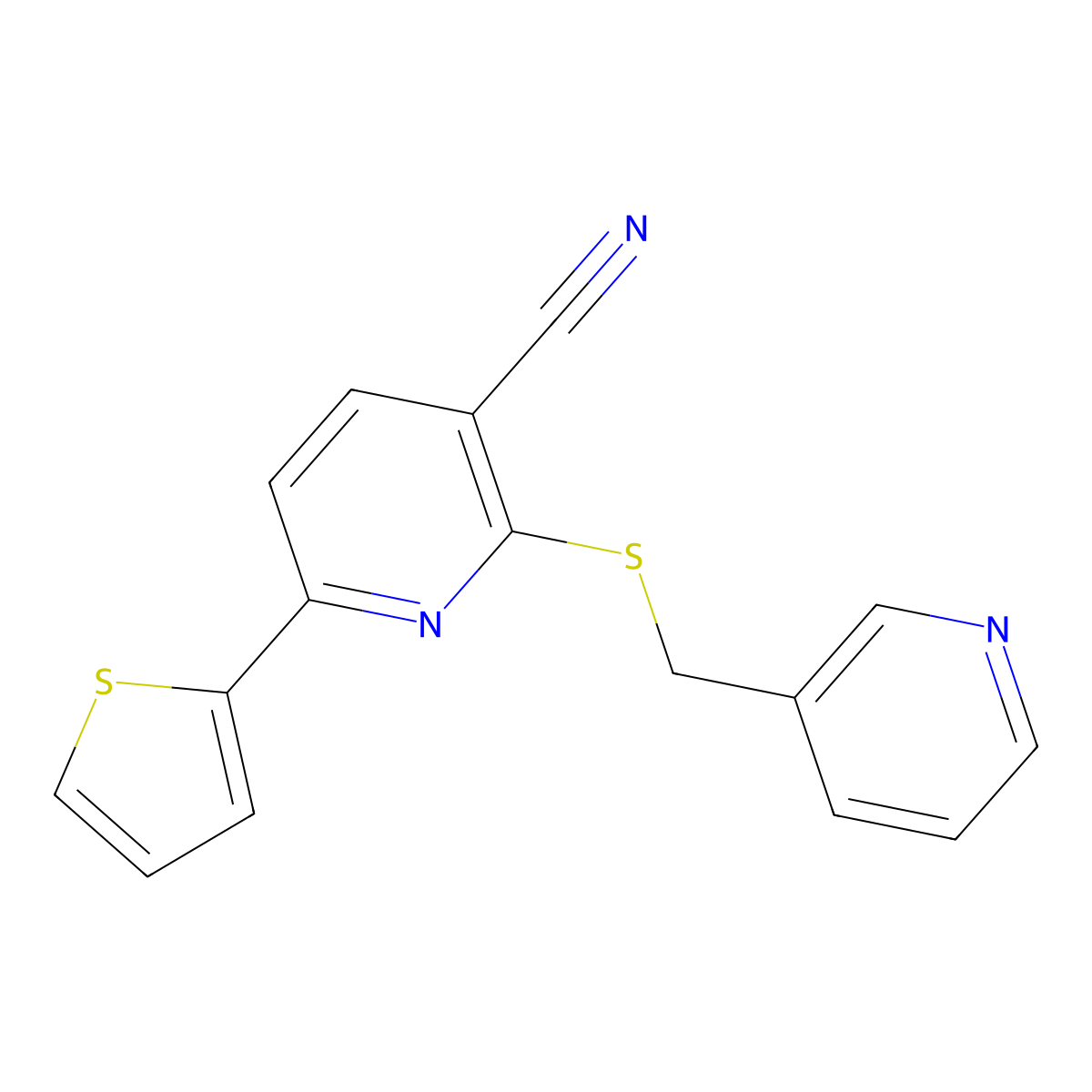 2-(Pyridin-3-ylmethylsulfanyl)-6-thiophen-2-ylpyridine-3-carbonitrile molecular structure, CAS 371204-42-1