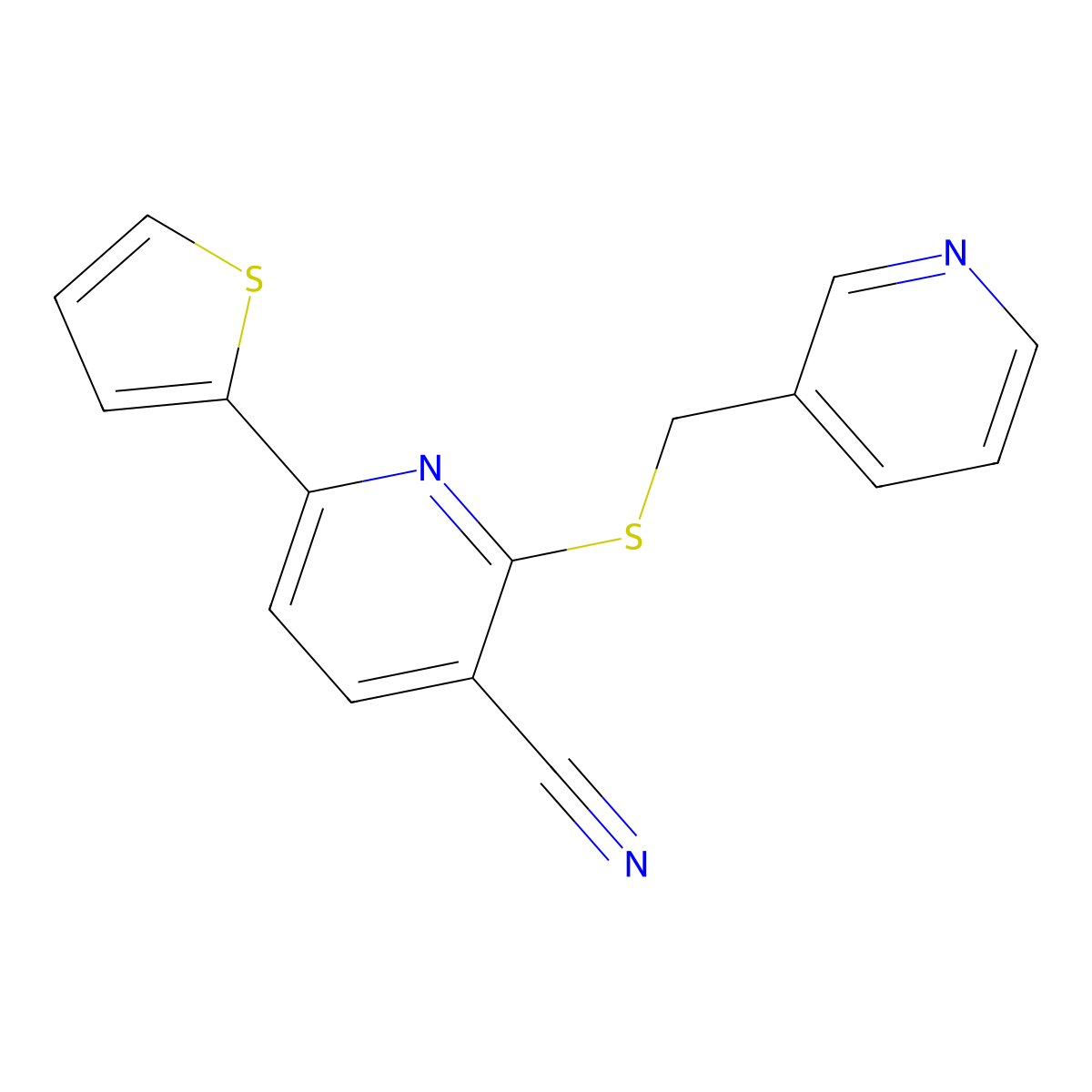 2-(Pyridin-3-ylmethylsulfanyl)-6-thiophen-2-ylpyridine-3-carbonitrile molecular structure, CAS 371204-42-1