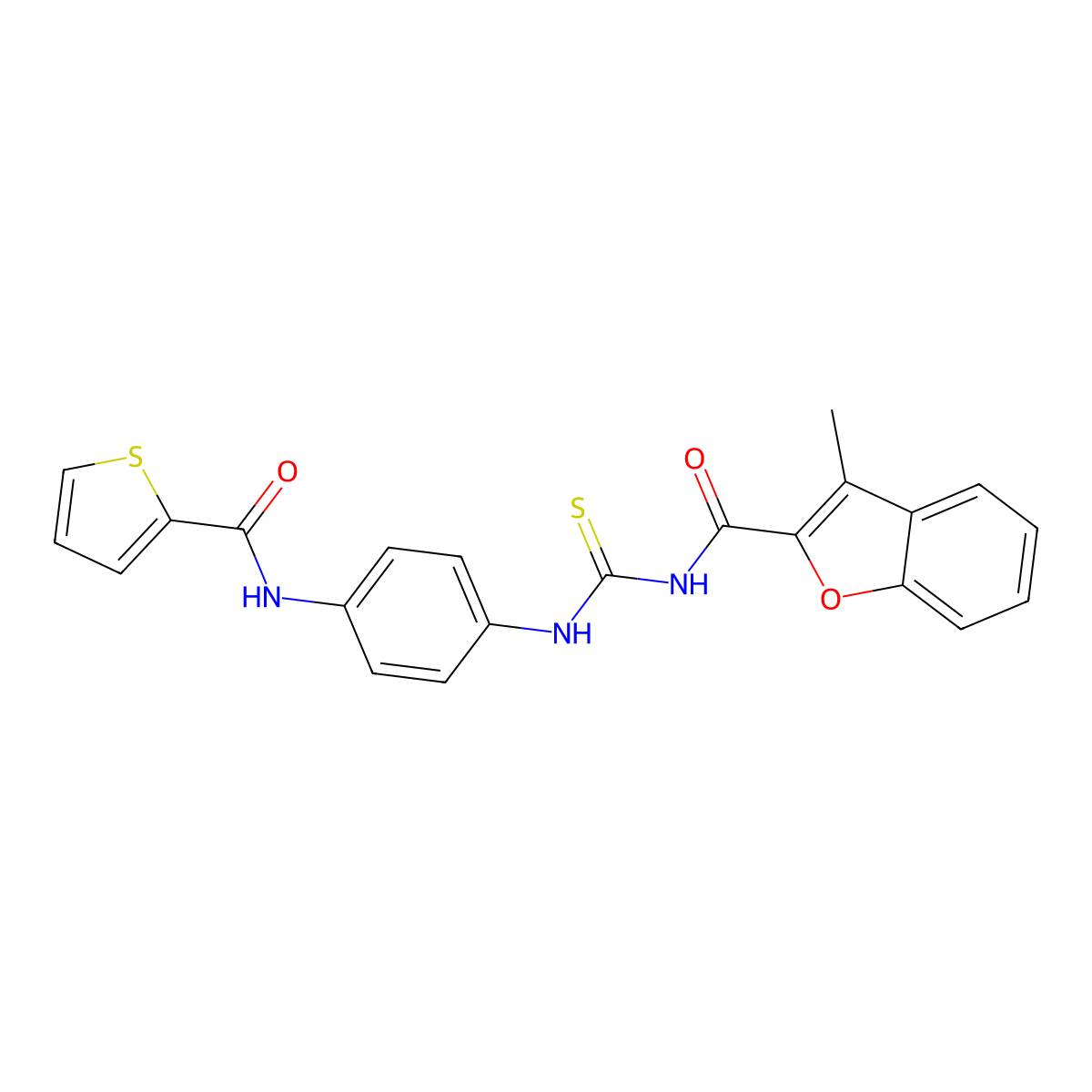 3-methyl-N-[[4-(thiophene-2-carbonylamino)phenyl]carbamothioyl]-1-benzofuran-2-carboxamide molecular structure, CAS 371204-46-5