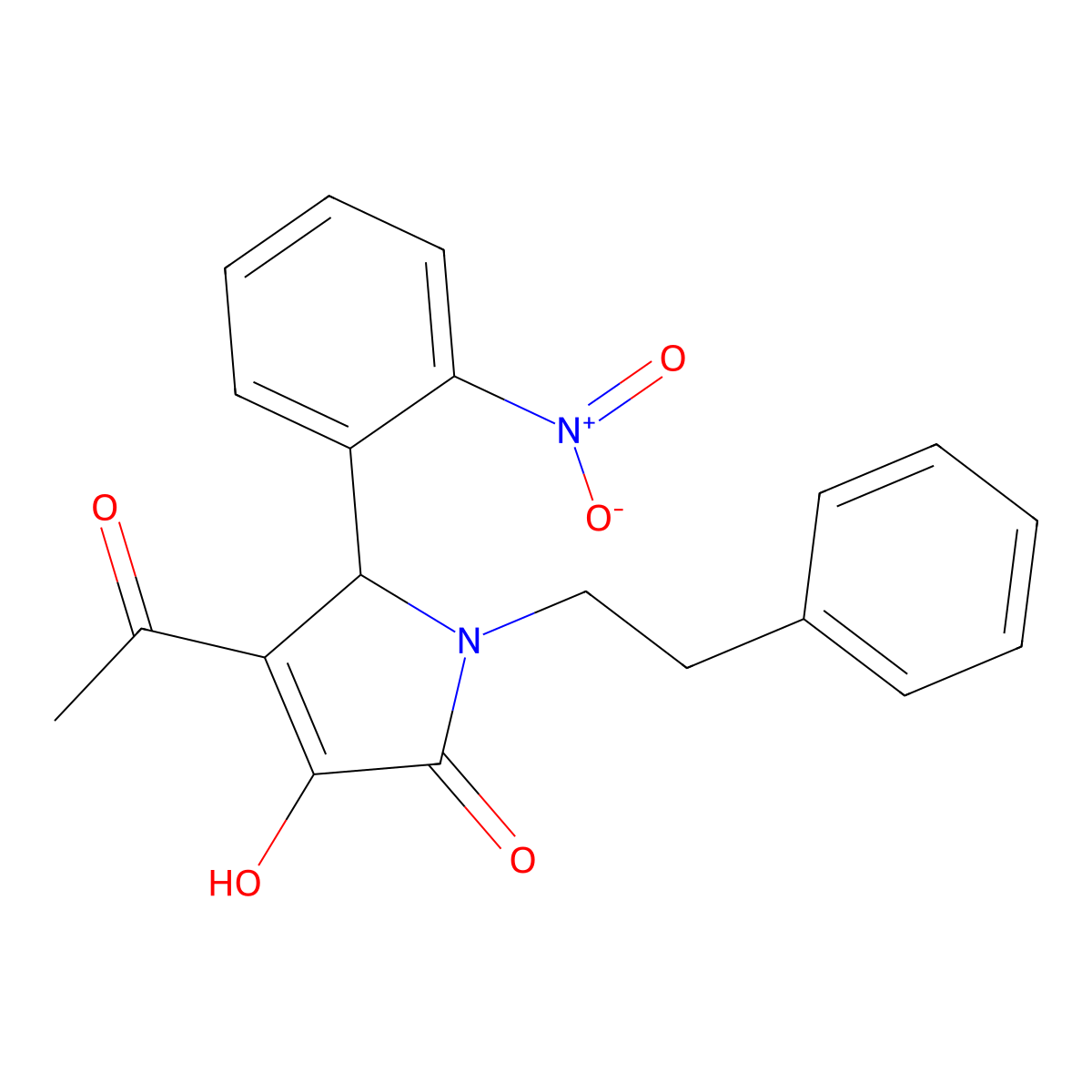 4-acetyl-3-hydroxy-5-(2-nitrophenyl)-1-(2-phenylethyl)-1,5-dihydro-2H-pyrrol-2-one molecular structure, CAS 371204-82-9