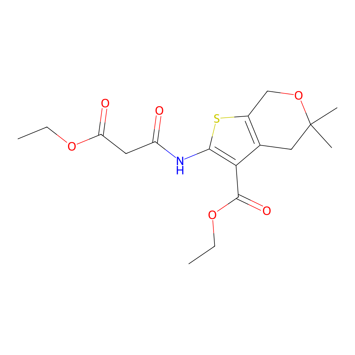 Ethyl 2-[(3-ethoxy-3-oxopropanoyl)amino]-5,5-dimethyl-4,7-dihydrothieno[2,3-c]pyran-3-carboxylate molecular structure, CAS 371204-87-4