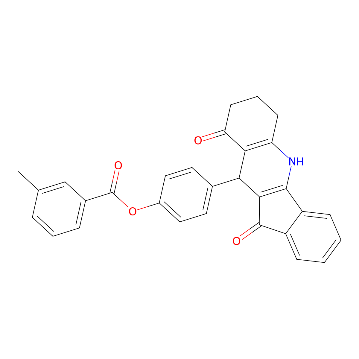 4-(9,11-dioxo-6,7,8,9,10,11-hexahydro-5H-indeno[1,2-b]quinolin-10-yl)phenyl 3-methylbenzoate molecular structure, CAS 371204-91-0