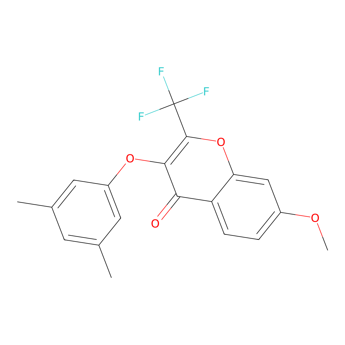 3-(3,5-dimethylphenoxy)-7-methoxy-2-(trifluoromethyl)-4H-chromen-4-one molecular structure, CAS 371205-53-7