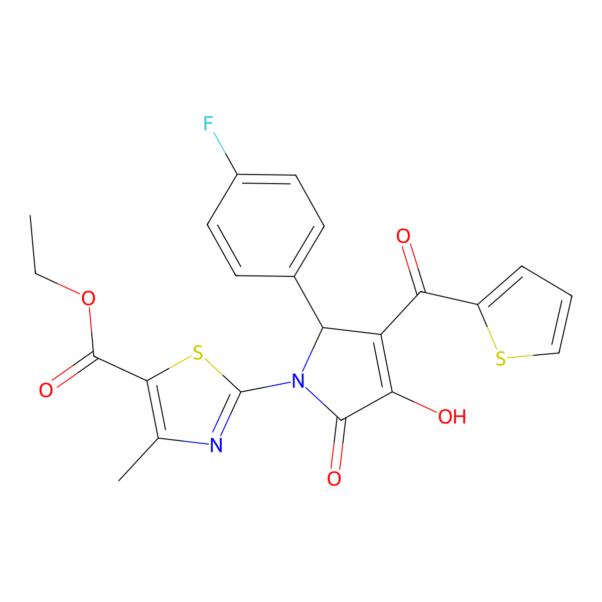 ethyl 2-{(3E)-2-(4-fluorophenyl)-3-[hydroxy(thiophen-2-yl)methylidene]-4,5-dioxopyrrolidin-1-yl}-4-methyl-1,3-thiazole-5-carboxylate molecular structure, CAS 371205-65-1